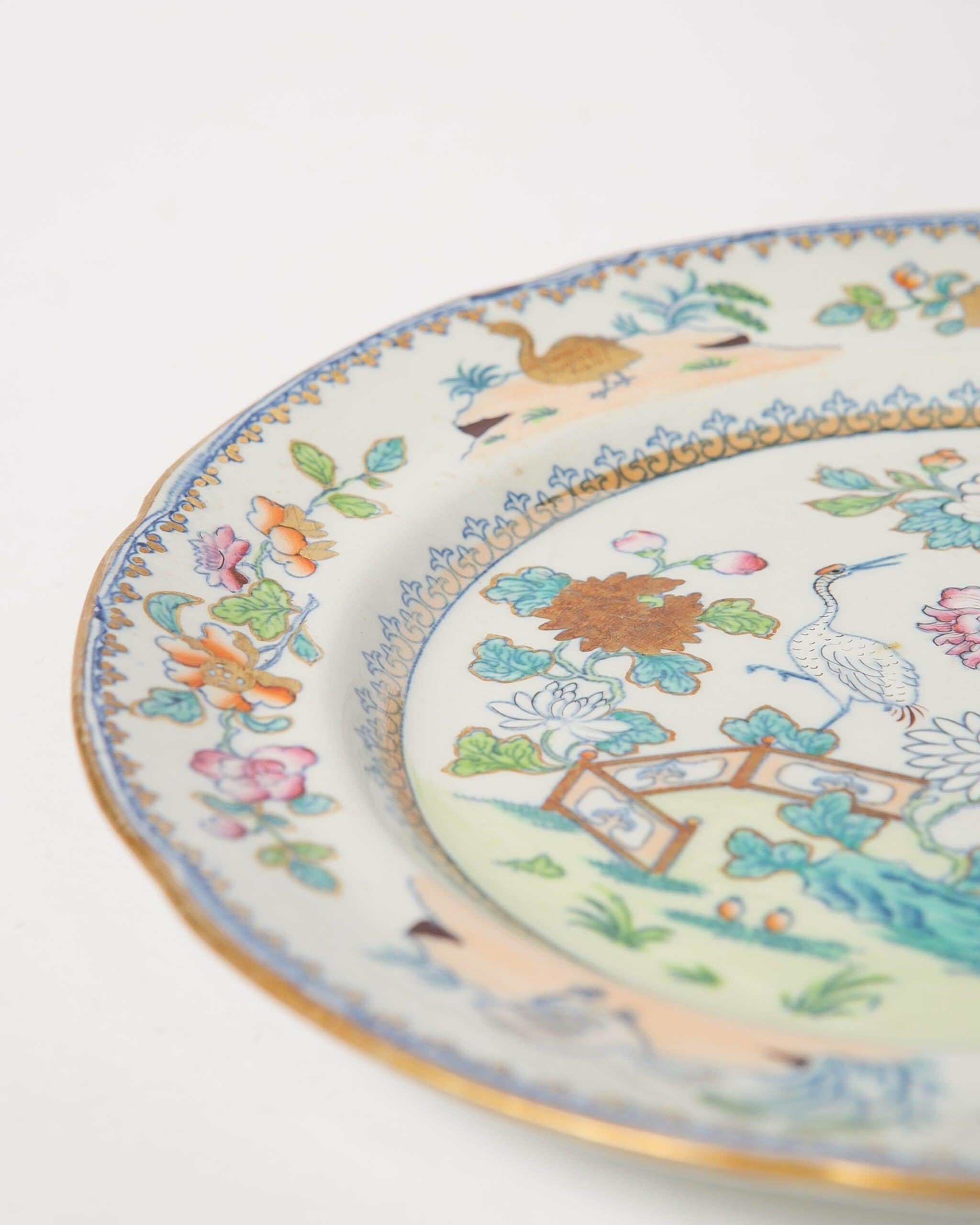 Pair of Davenport Plates with a Chinoiserie Design Turquoise and Pink 3
