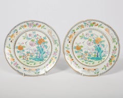 Pair of Davenport Plates with a Chinoiserie Design Turquoise and Pink