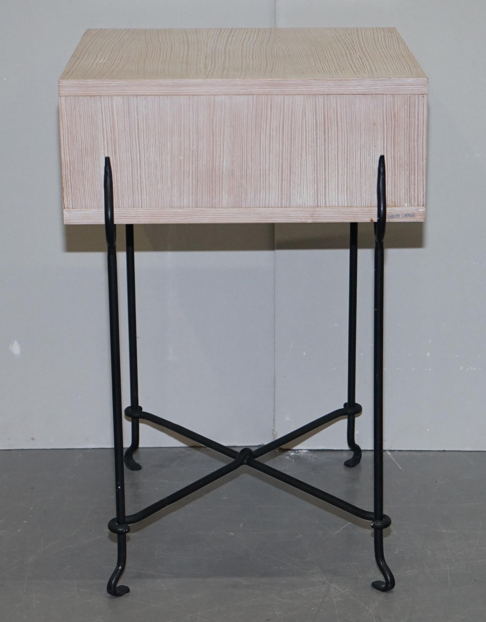 Pair David Lange Bleached Oak Bedside Side Tables Wrought Iron Base Part Suite 5