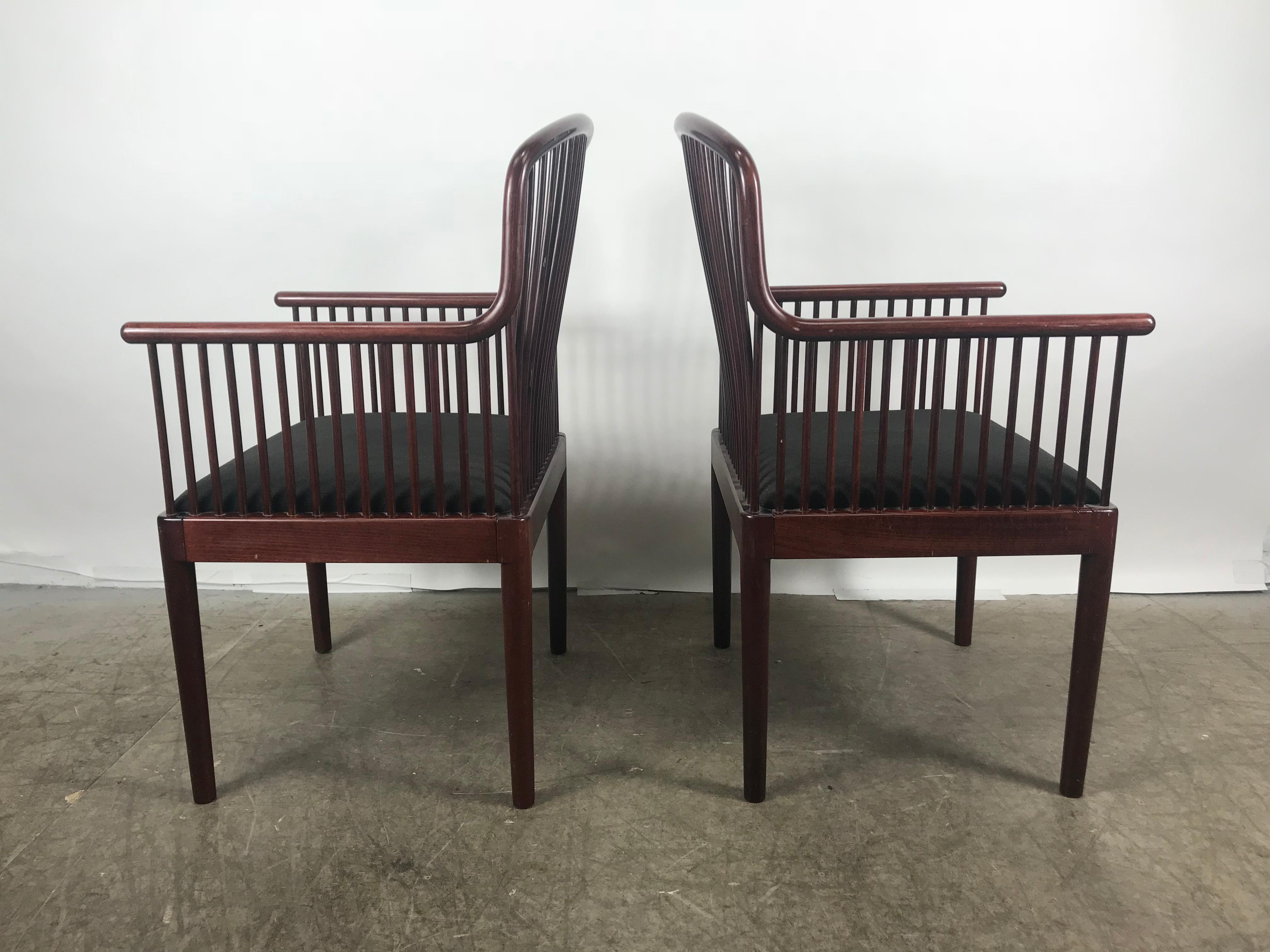 Designed by Davis Allen for Stendig, these Andover chairs demonstrate an interesting mix of design inspiration. Made in Italy, the Andover chairs takes on a Classic, Danish modern profile with hints of Shaker and Mission styles. Nice original