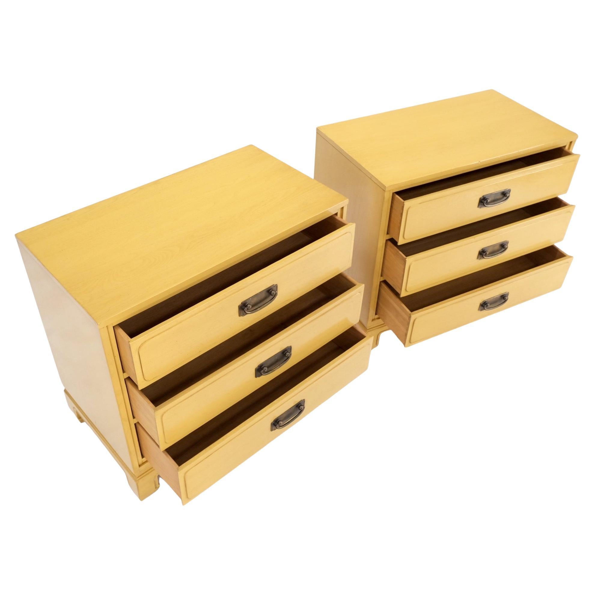 Pair Davis Mid-Century Modern lemon yellow drop pulls 3 drawers bachelor chests large nigthstands cabinets consoles.
