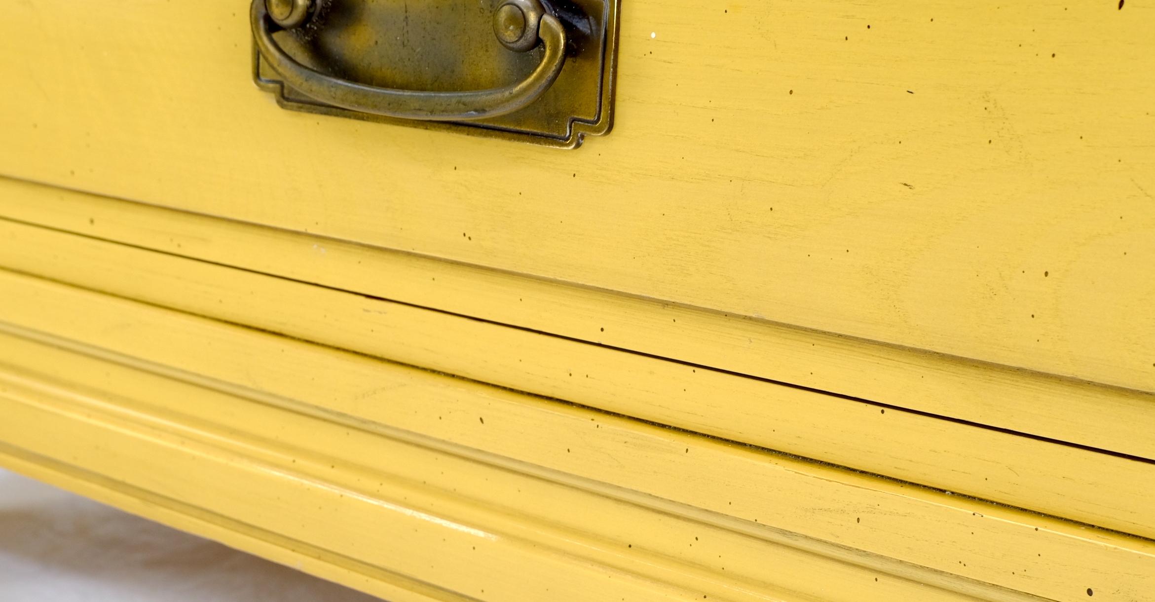 Walnut Pair Davis Mid-Century Modern Lemon Yellow Drop Pulls 3 Drawers Bachelor Chests For Sale