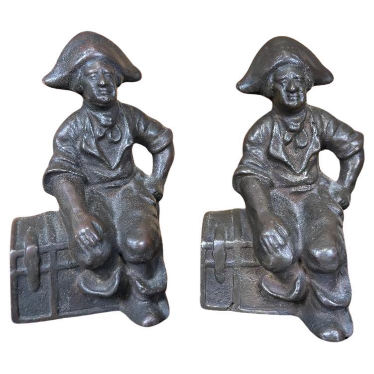  Pair Davy Jones Pirate Treasure Chest Bookends With Skull And Cross Bones Hats For Sale