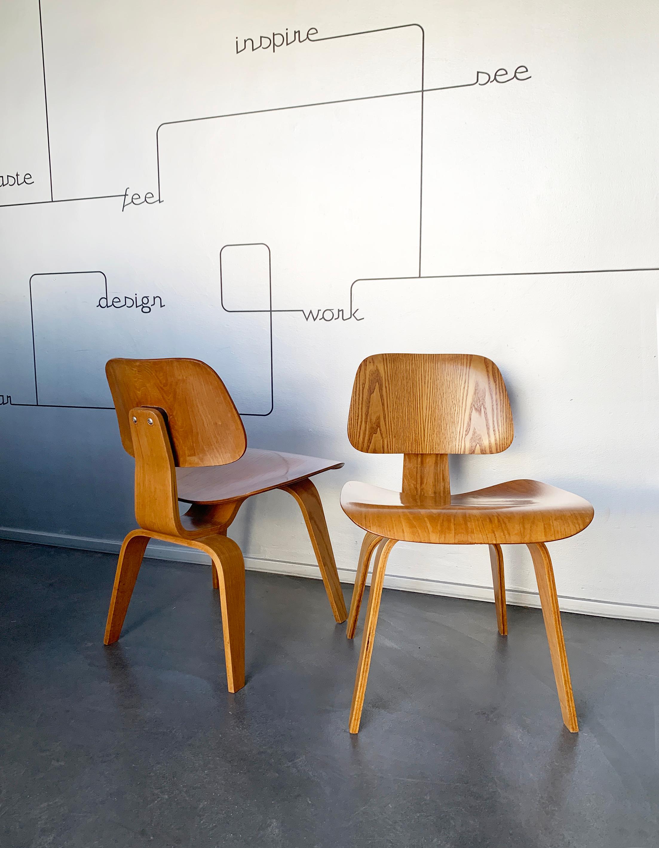 Pair DCW Chairs by Charles & Ray Eames for Evans / Herman Miller in Ash, 1940s 5