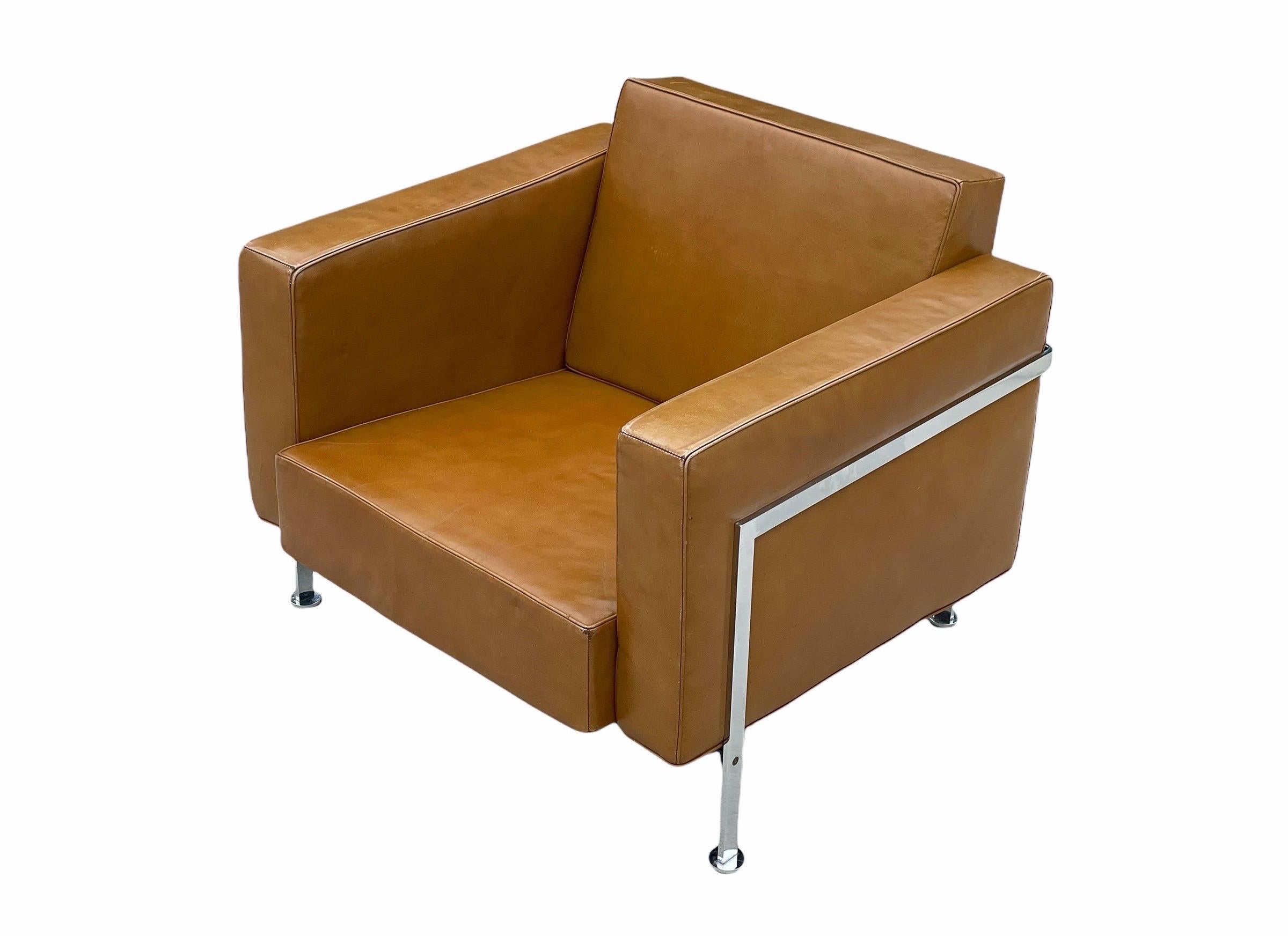 Pair De Sede Robert Haussmann Model RH 302 Lounge Arm Chairs, Leather + Chrome 4