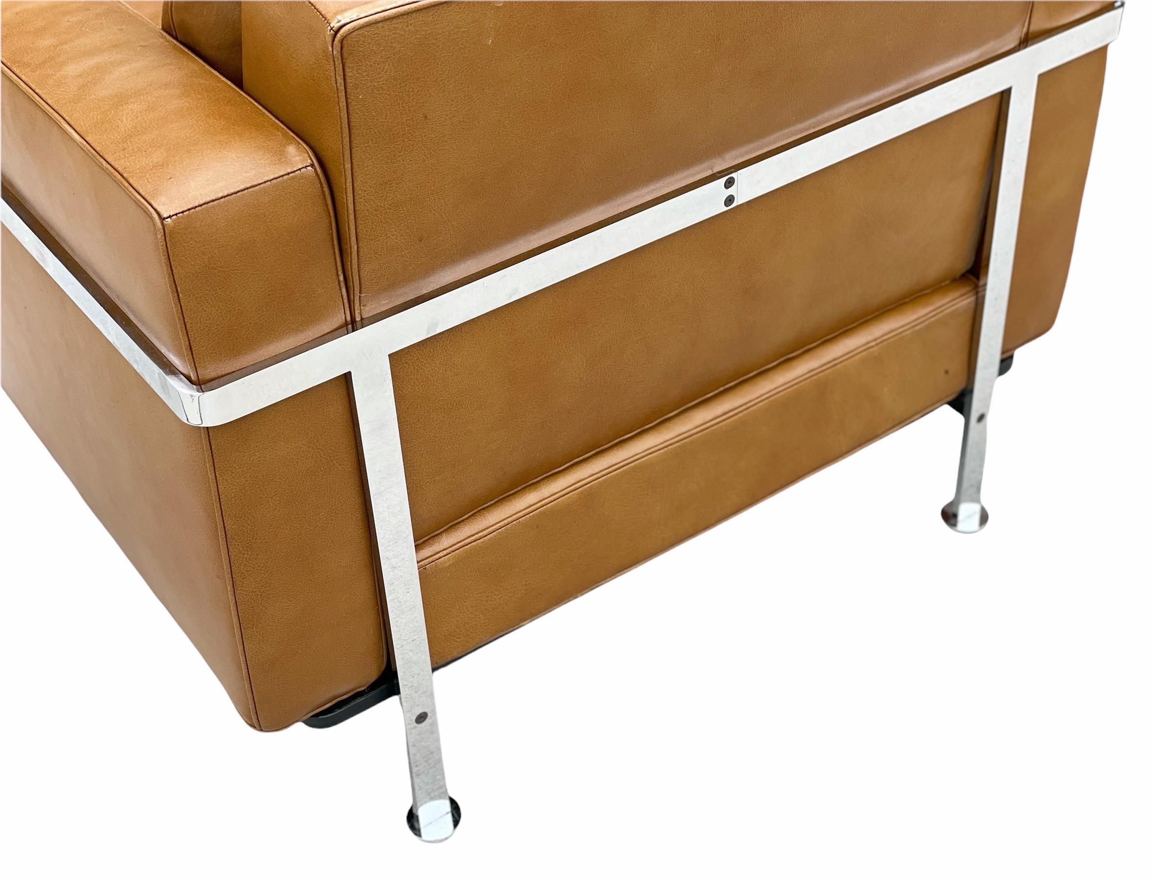 Mid-Century Modern Pair De Sede Robert Haussmann Model RH 302 Lounge Arm Chairs, Leather + Chrome