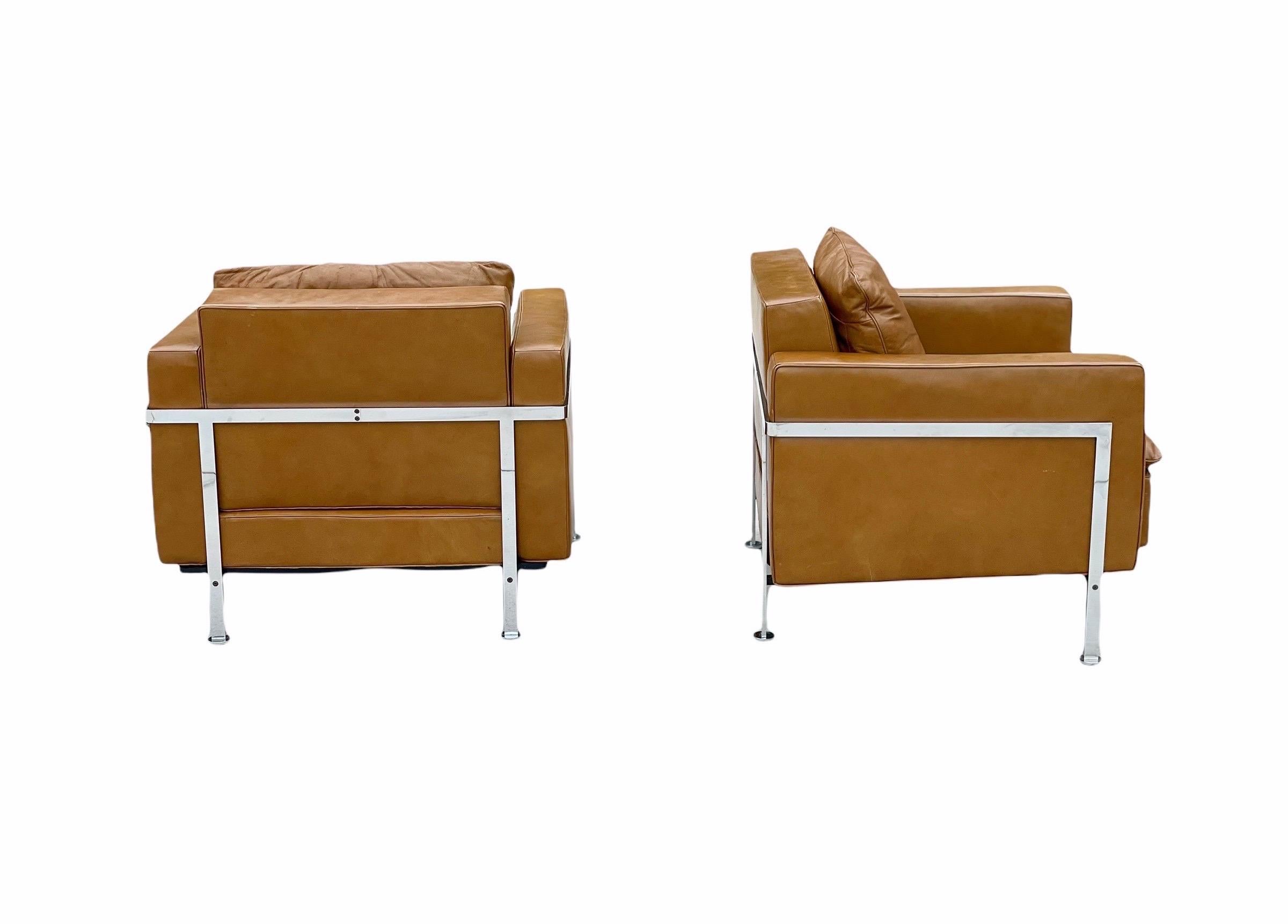 Pair De Sede Robert Haussmann Model RH 302 Lounge Arm Chairs, Leather + Chrome 1