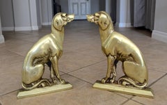 Pair of Deco French Greyhound Dogs Brass Andirons