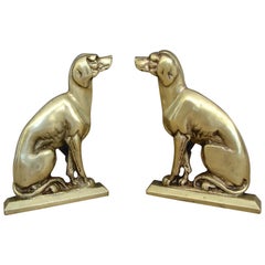 Pair of Deco French Greyhound Dogs Brass Andirons