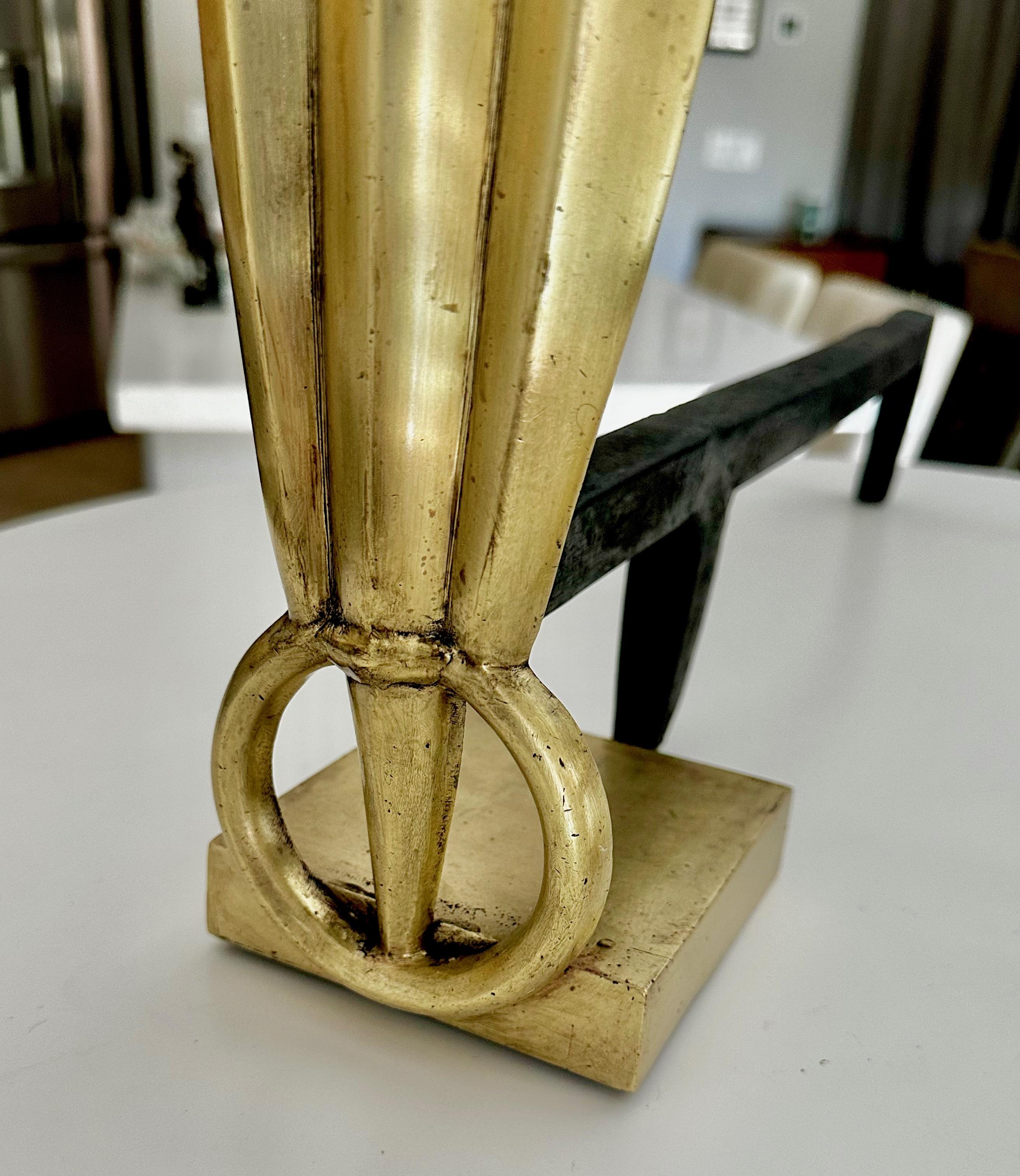 Pair Deco Skyscraper Brass Fireplace Andirons For Sale 6