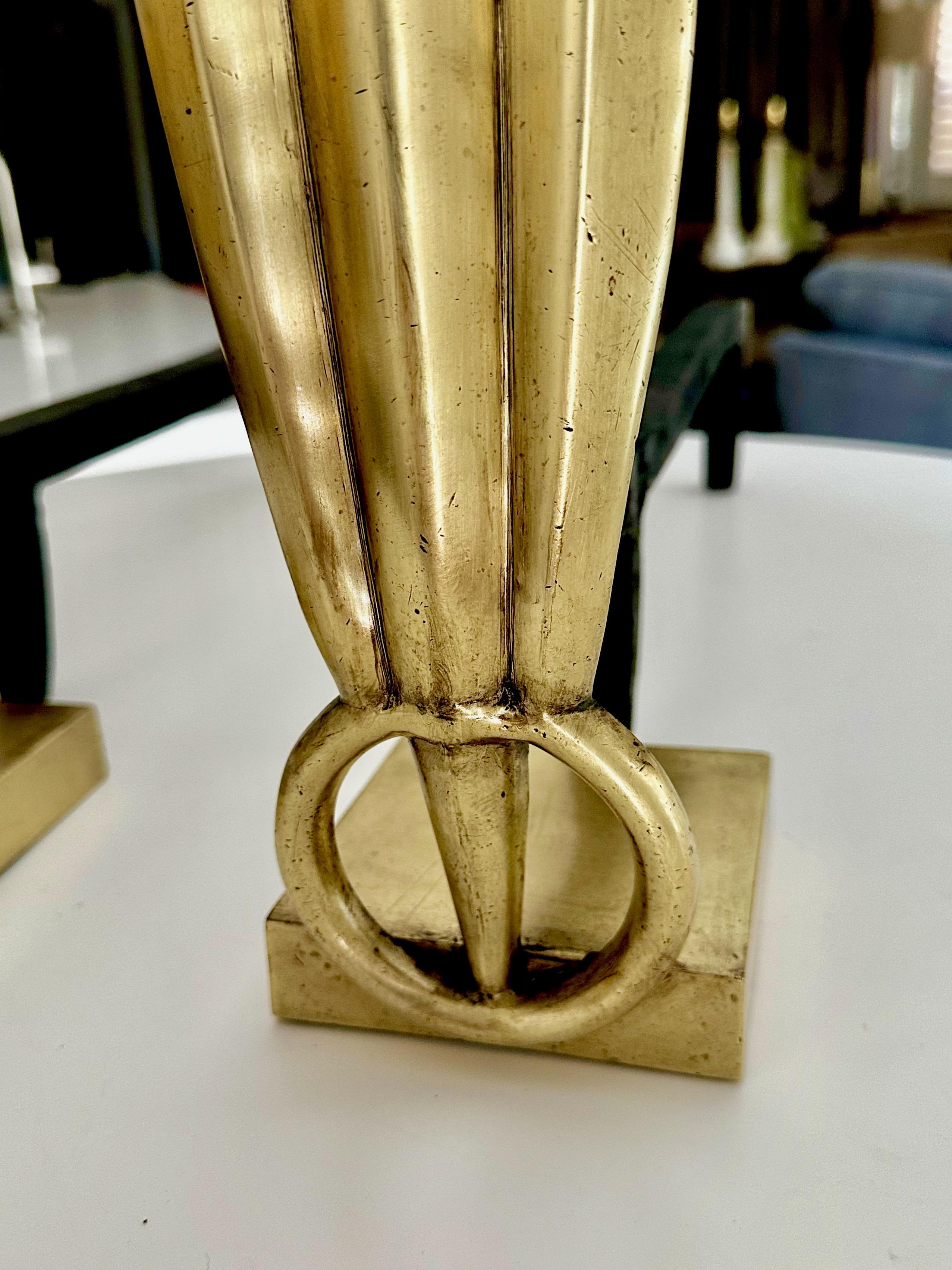 Pair Deco Skyscraper Brass Fireplace Andirons For Sale 7