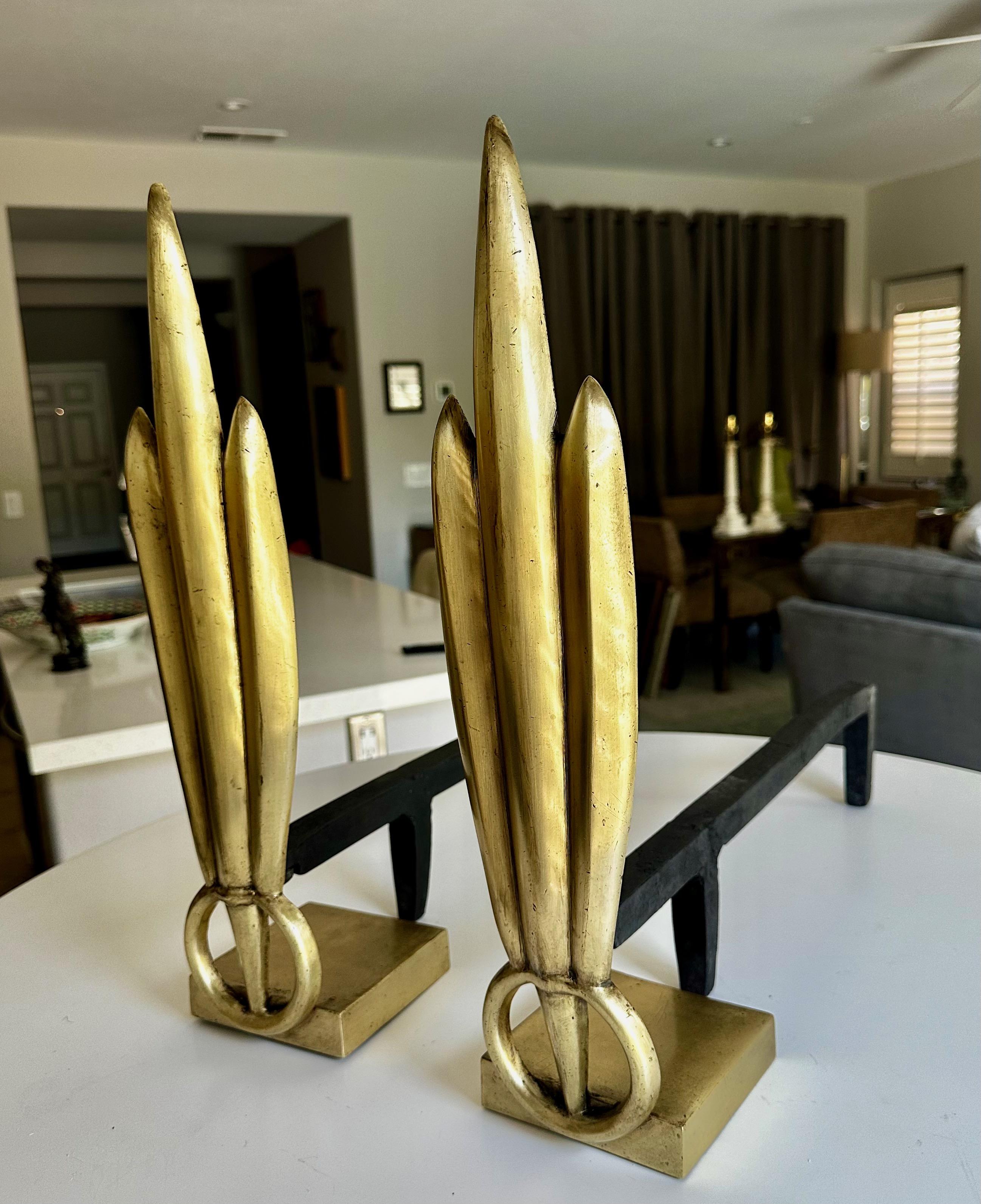 Unknown Pair Deco Skyscraper Brass Fireplace Andirons For Sale