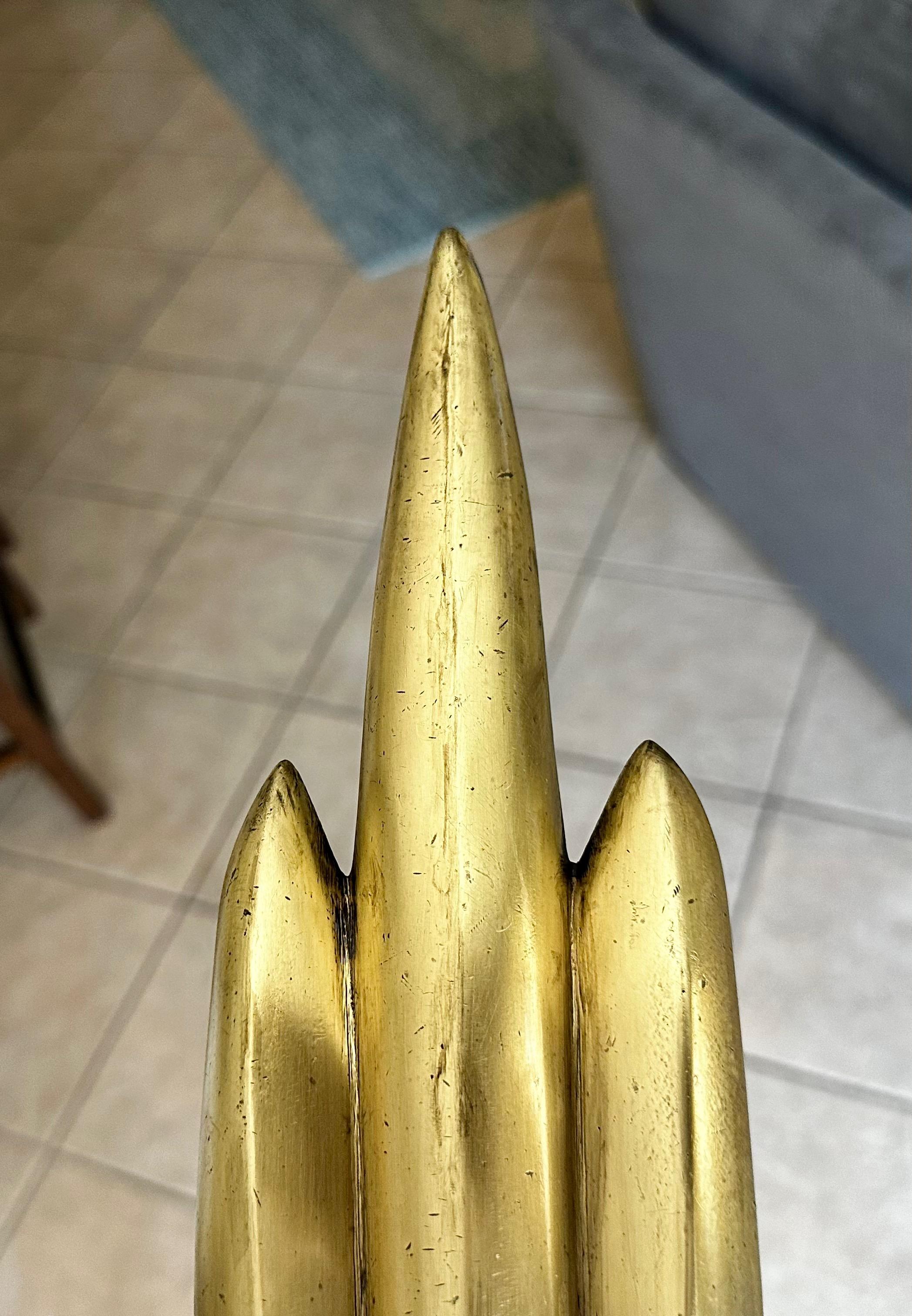 Pair Deco Skyscraper Brass Fireplace Andirons For Sale 2