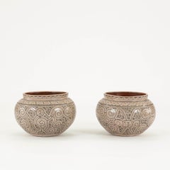 Pair Decorative Aztec Style Pottery Bowls