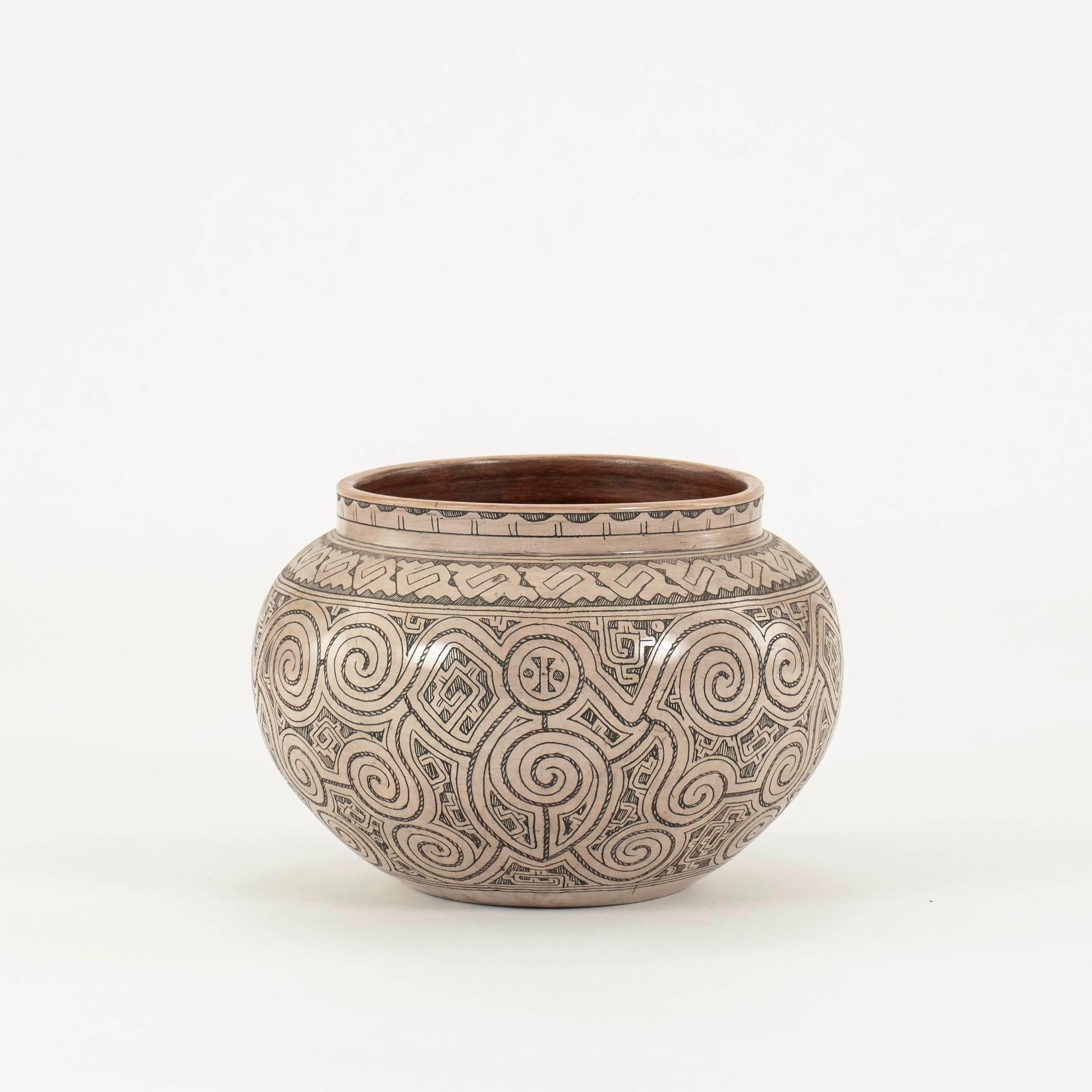 North American Pair Decorative Aztec Style Pottery Bowls For Sale