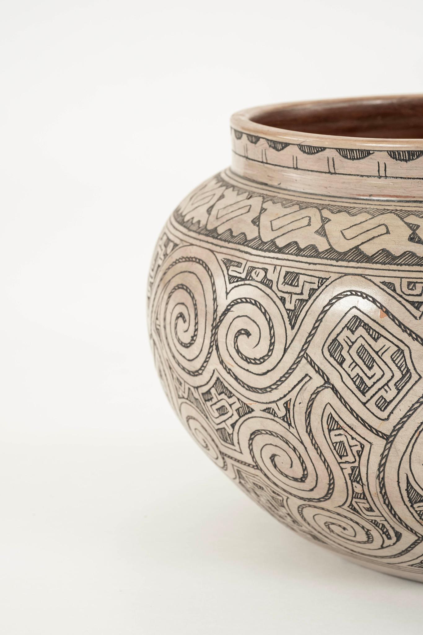 20th Century Pair Decorative Aztec Style Pottery Bowls For Sale
