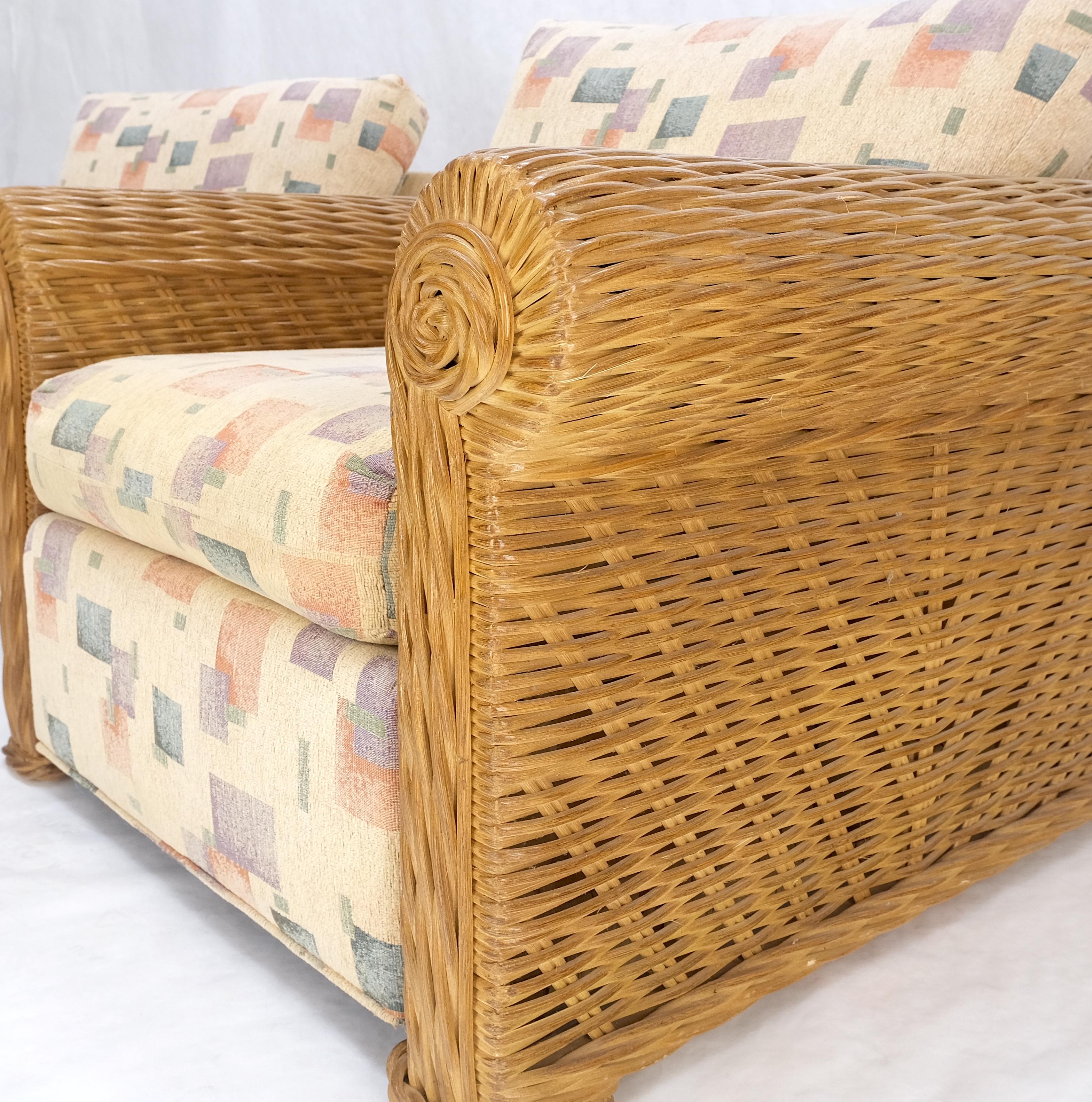 Pair Decorative c1970s Oversize Rttan Bamboo Wicker Club Lounge Chairs Mint! For Sale 3