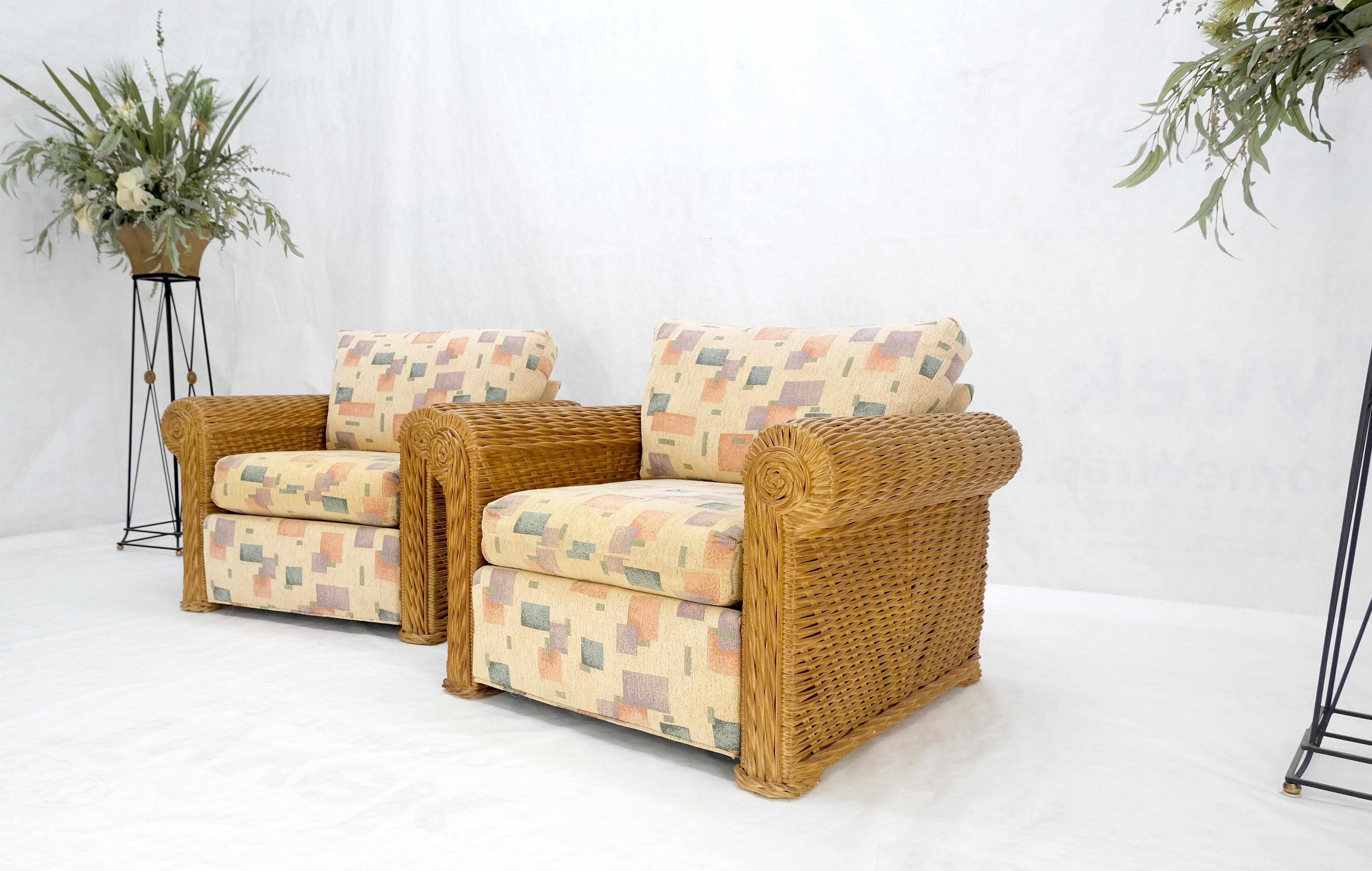 Pair Decorative c1970s Oversize Rttan Bamboo Wicker Club Lounge Chairs Mint! For Sale 4