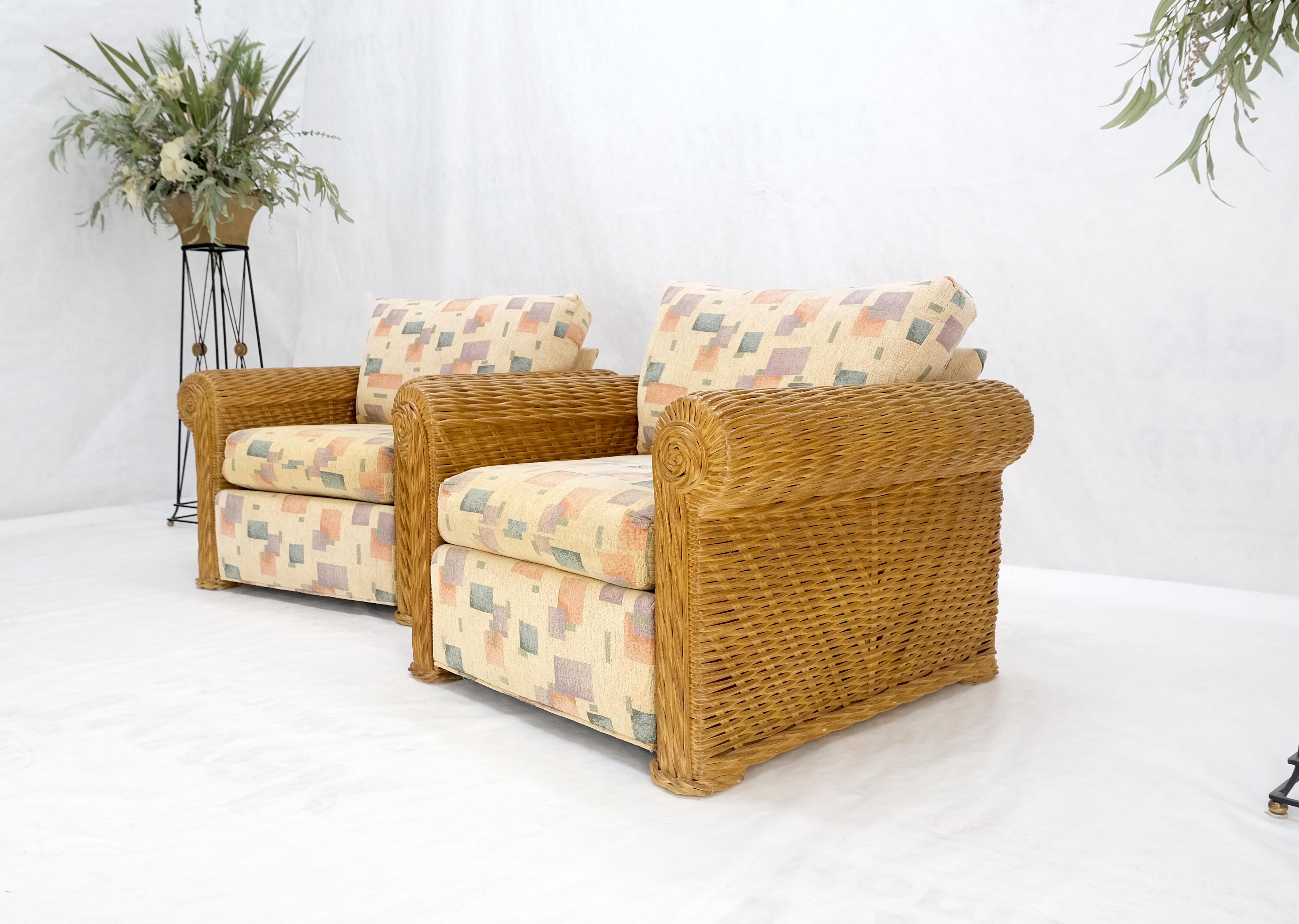 Pair Decorative c1970s Oversize Rttan Bamboo Wicker Club Lounge Chairs Mint! For Sale 6