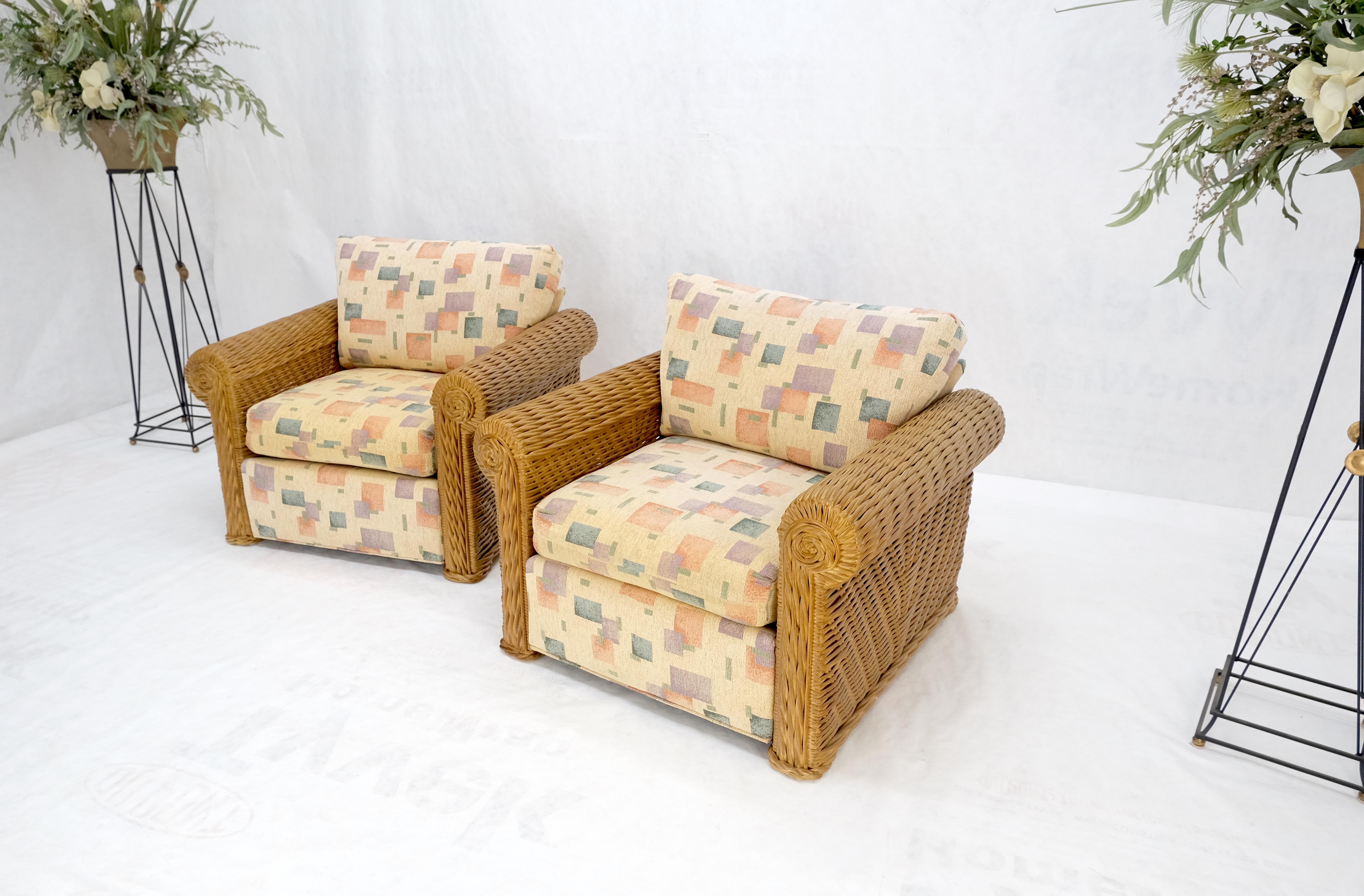 Pair Decorative c1970s Oversize Rttan Bamboo Wicker Club Lounge Chairs Mint! For Sale 2