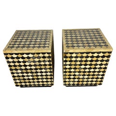 Pair Decorative Geometric Mixed Tones Inlay CUBE Tables / Stands ..MODERNIST Pair Decorative Geometric Mixed Tones Inlay CUBE Tables / Stands ..MODERNIST