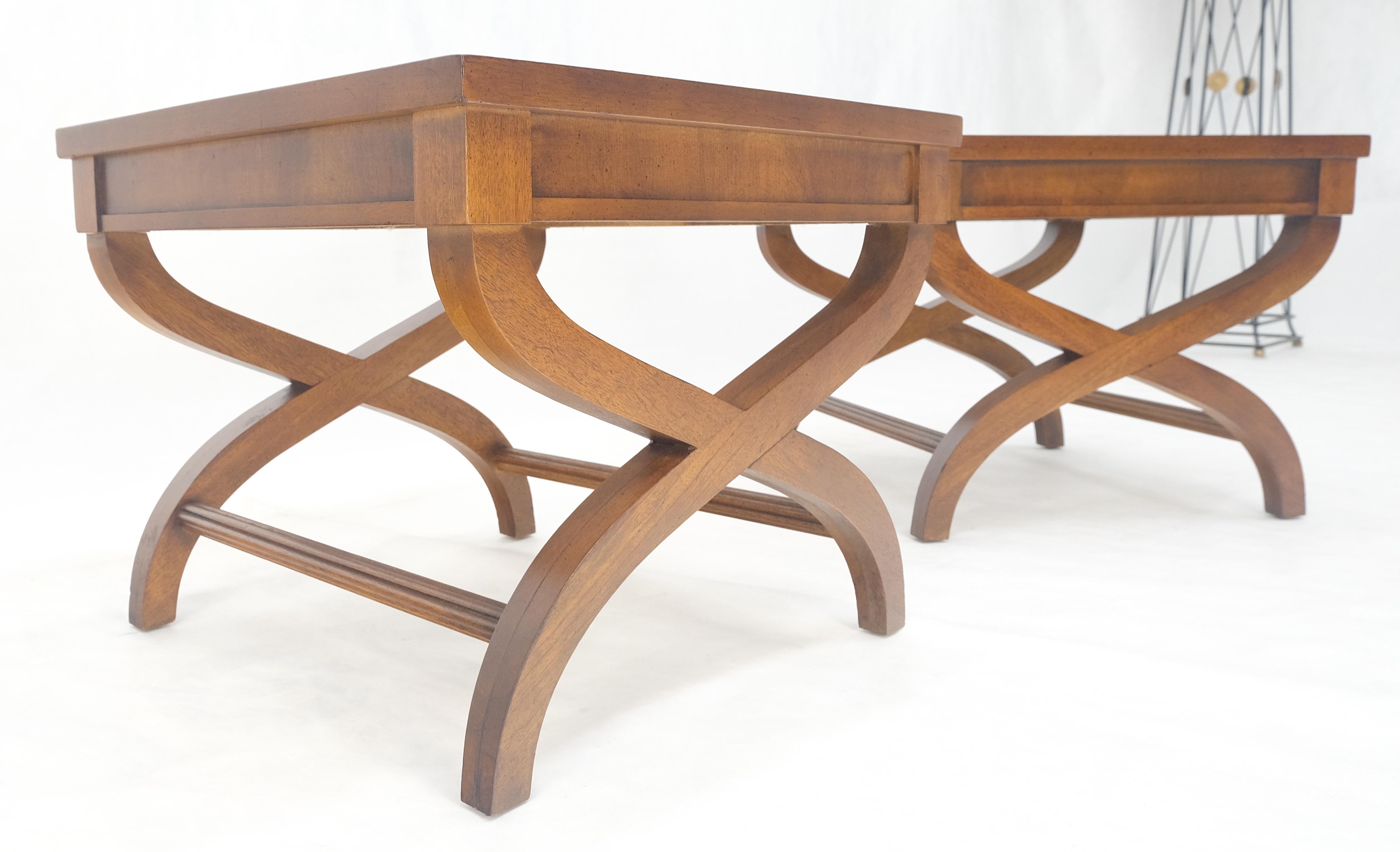 Pair Decorative Glass & Cane Top X Shape Bases Legs Square Side End Tables MINT! For Sale 3