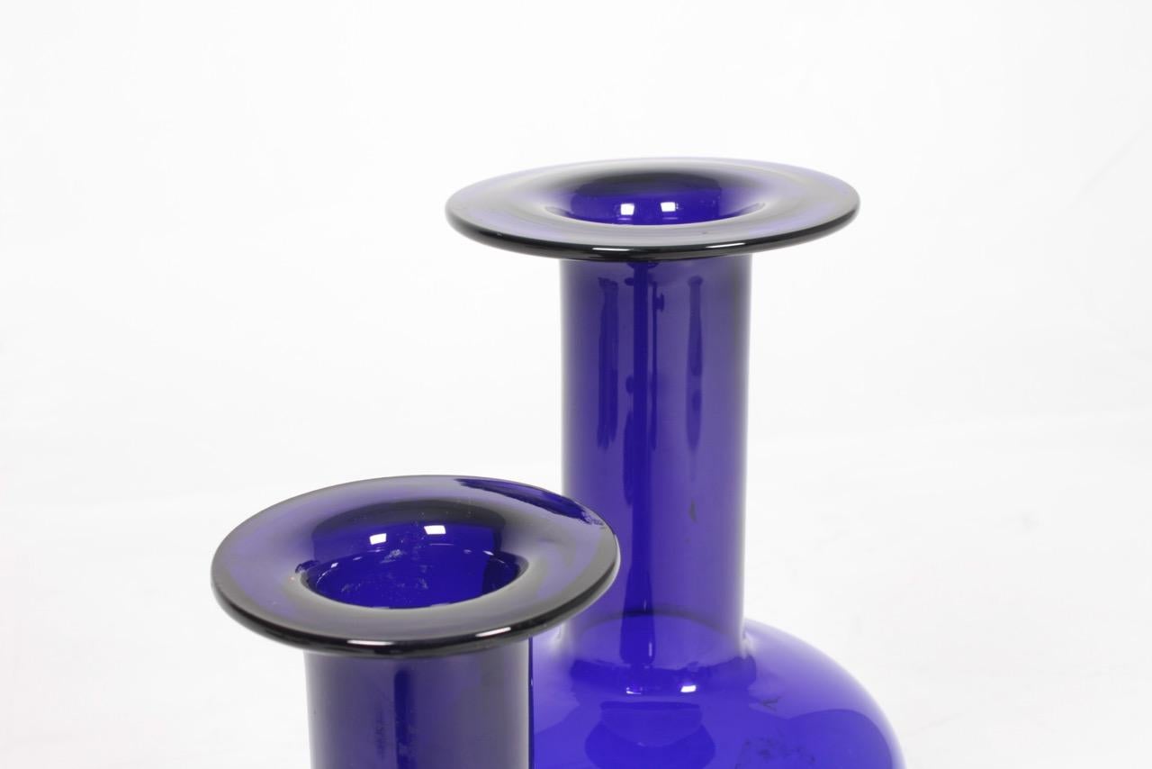 Scandinavian Modern Pair of Decorative of Midcentury Vases in Blue Glass by Otto Bauer, 1960s For Sale