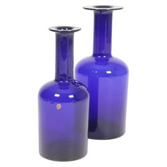 Pair of Decorative of Midcentury Vases in Blue Glass by Otto Bauer, 1960s