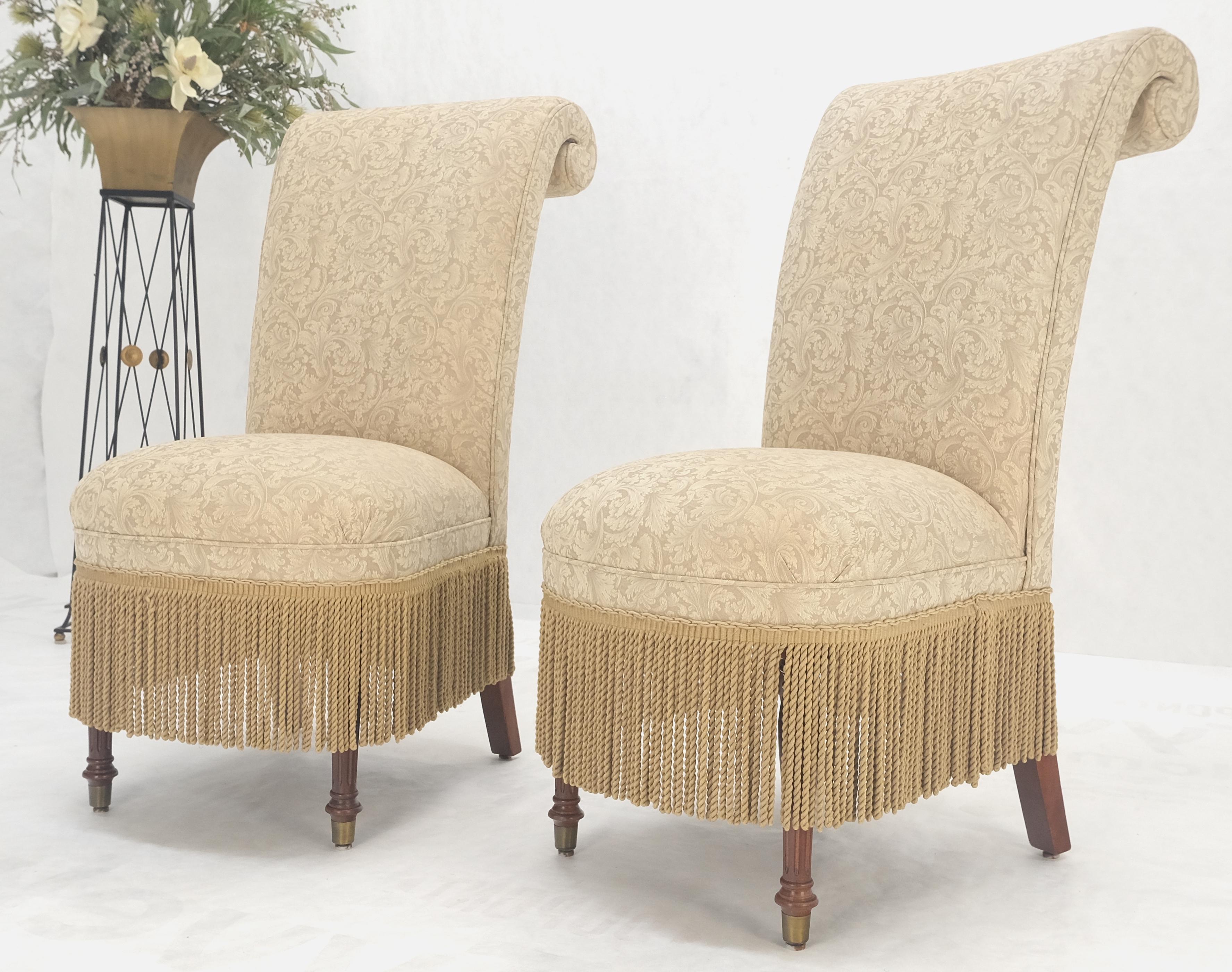 Pair Decorative Turned Mahogany Legs Tassels Decorated Fireside Slip Chair MINT! For Sale 5
