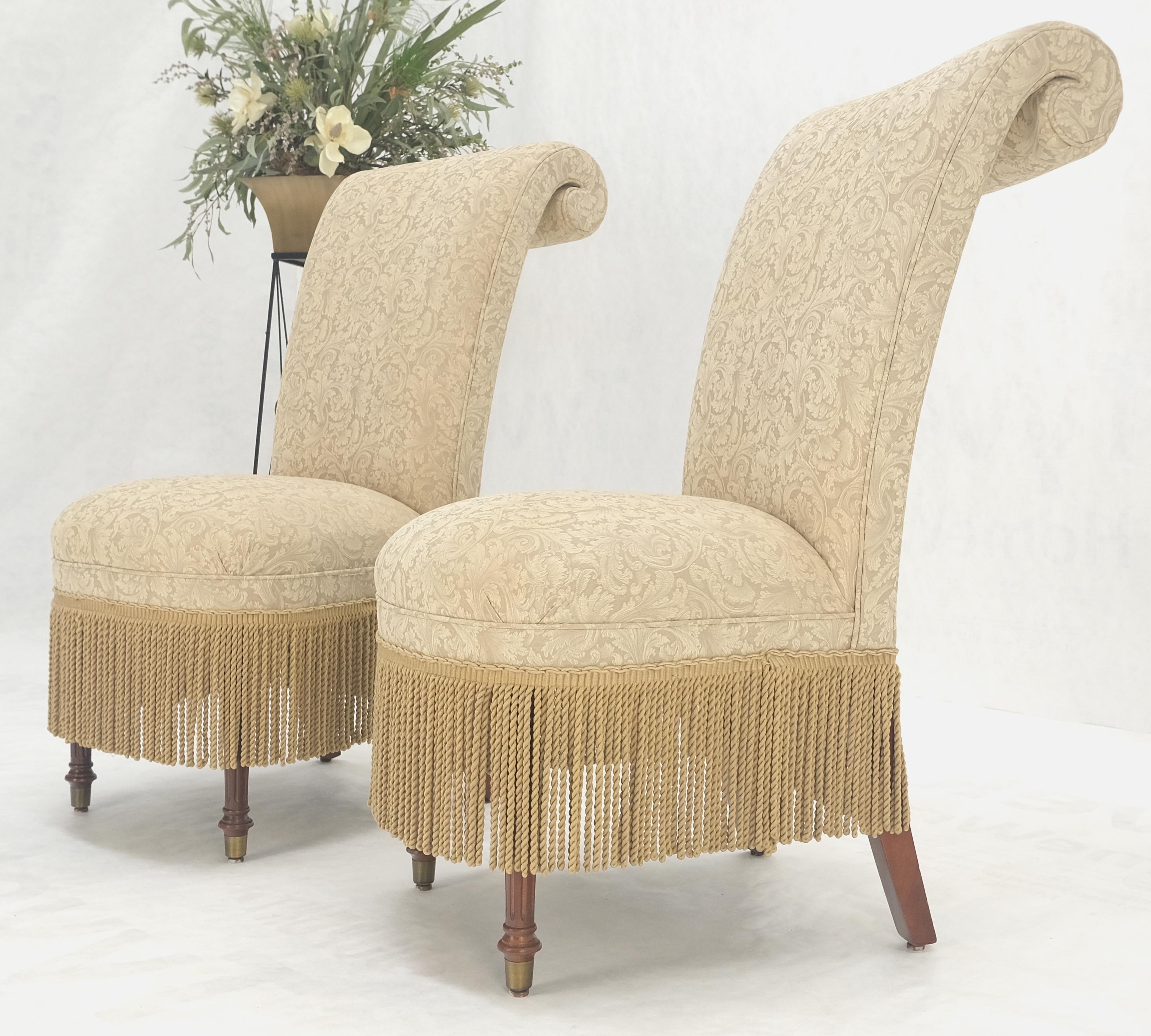 Upholstery Pair Decorative Turned Mahogany Legs Tassels Decorated Fireside Slip Chair MINT! For Sale