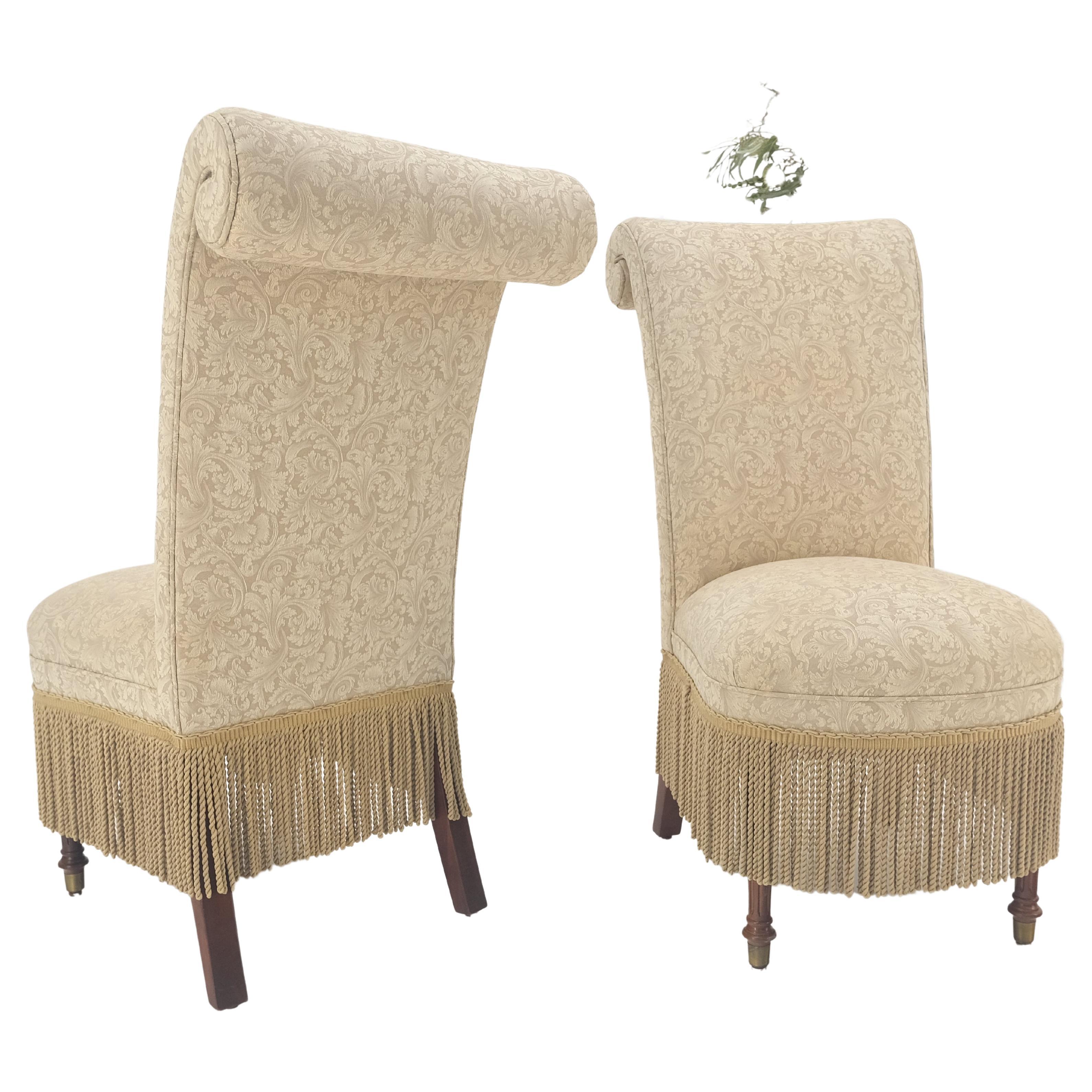Pair Decorative Turned Mahogany Legs Tassels Decorated Fireside Slip Chair MINT!
