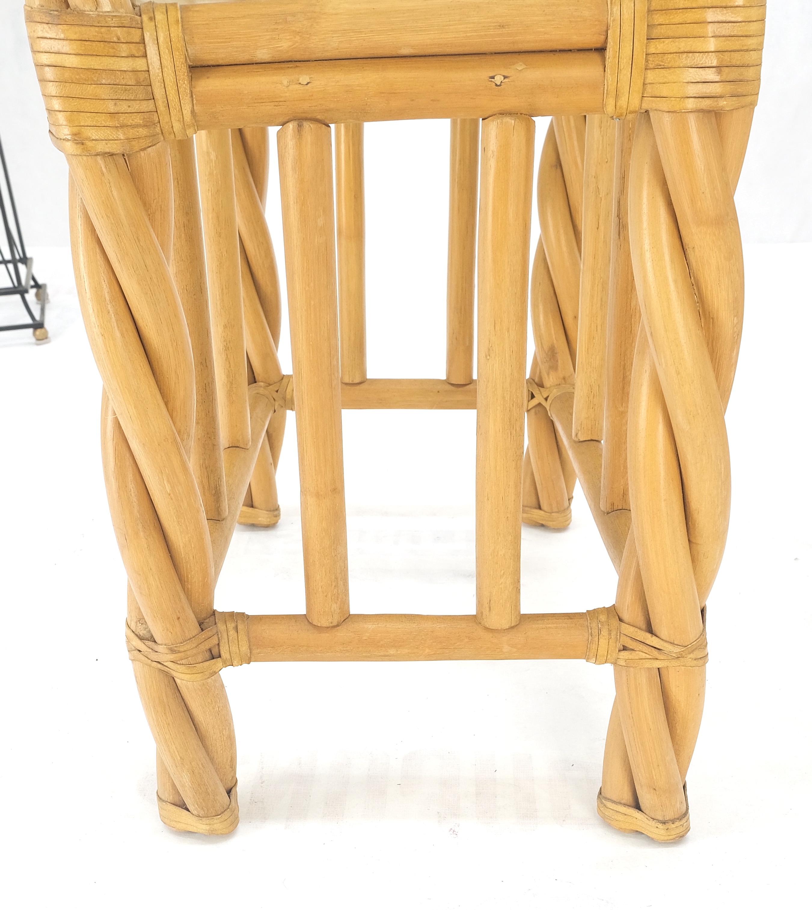 Pair Decorative Twisted Rattan Rectangle End Side Tables Stand Rounded Glass Top For Sale 2