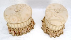 Pair Decorative Upholstery w/ Tassels Oval Benches Ottomans Foot Stools MINT