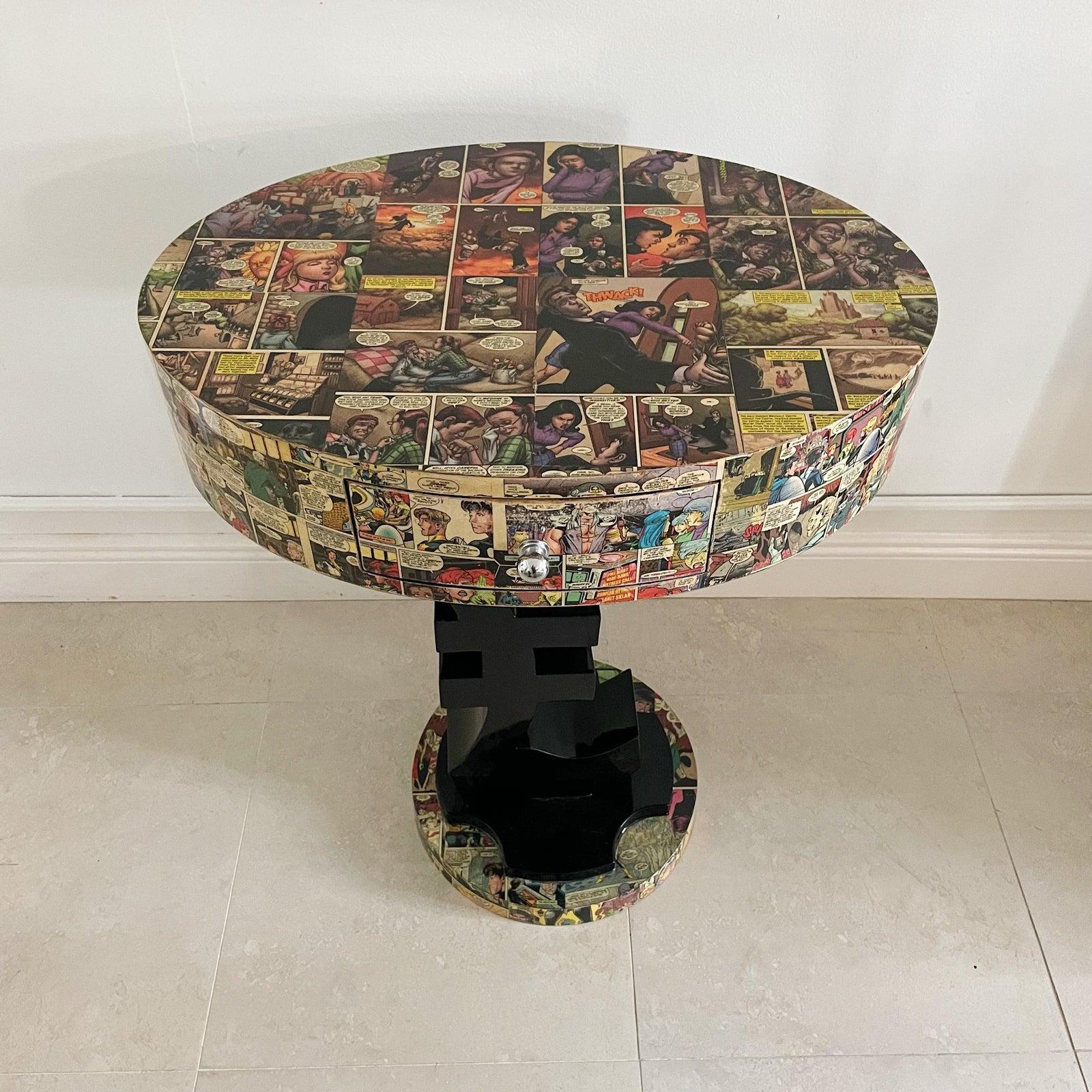 Pair Decoupage Comic Lacqered £ Side End Tables Homage to Kurt Swan 3