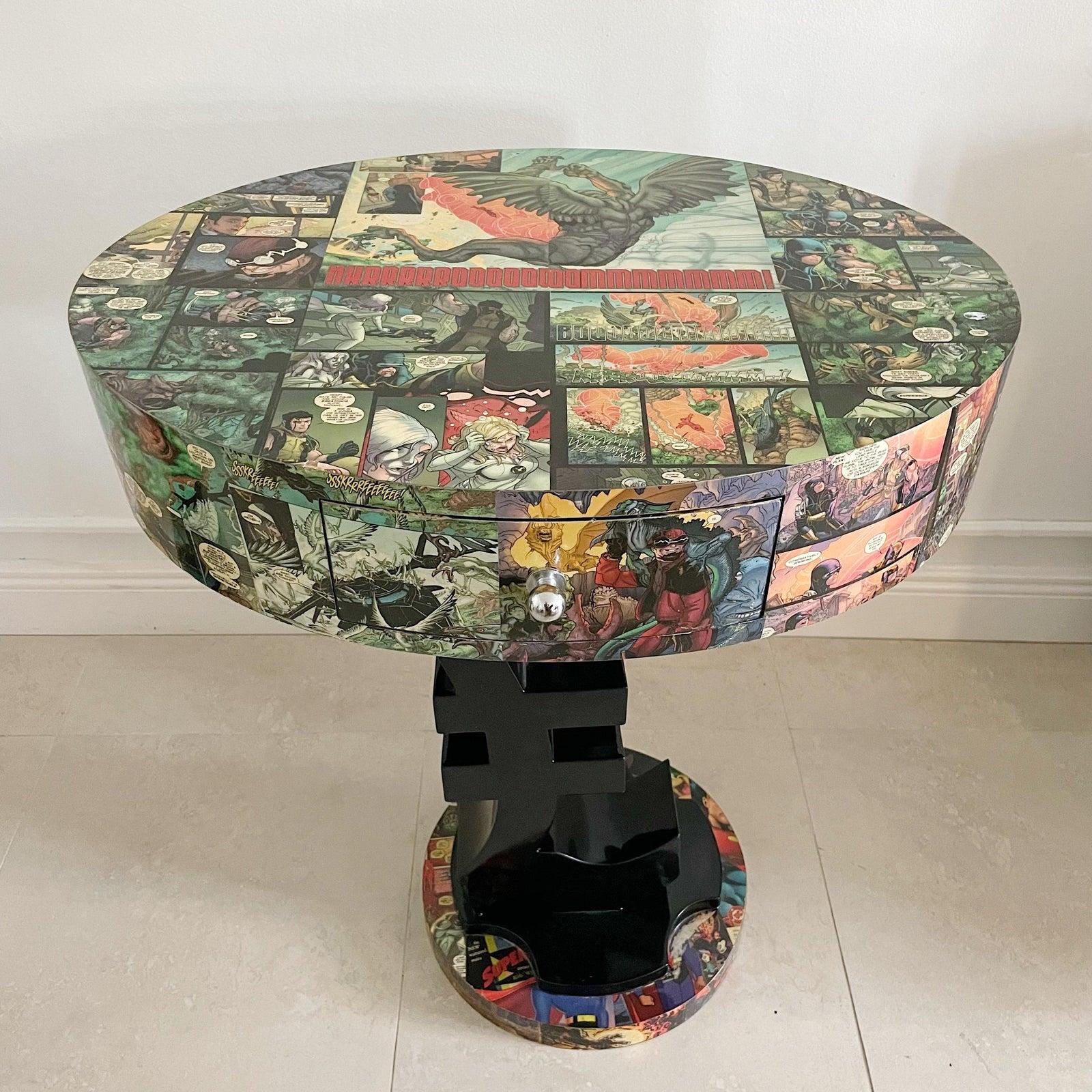 American Pair Decoupage Comic Lacqered £ Side End Tables Homage to Kurt Swan