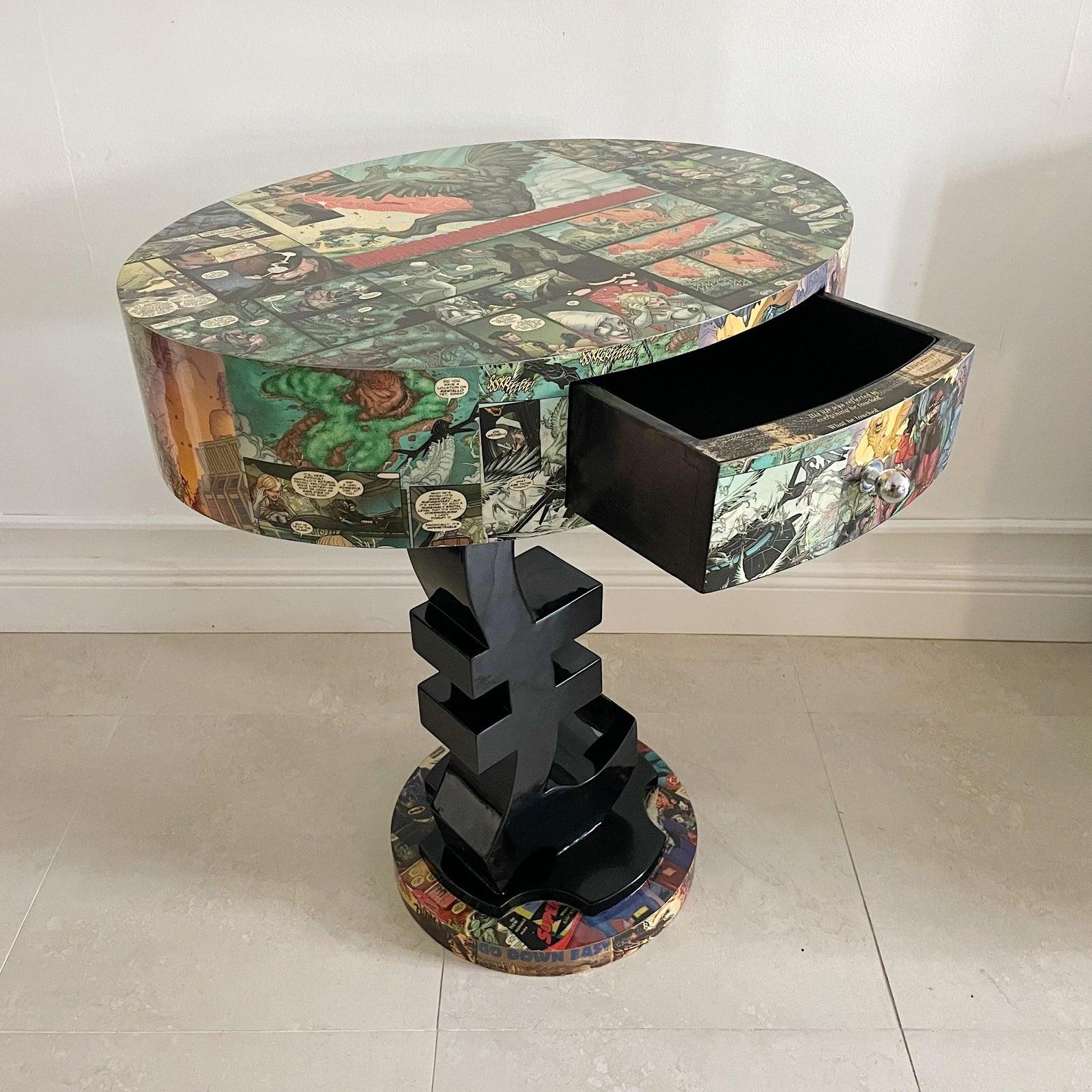 Hand-Crafted Pair Decoupage Comic Lacqered £ Side End Tables Homage to Kurt Swan