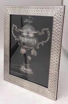 Paar Del Conte Sterling Silber Dreieckige Weben Stil Bilderrahmen Holz zurück