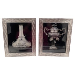 Coppia di cornici in argento Del Conte in stile trama triangolare Wood Back