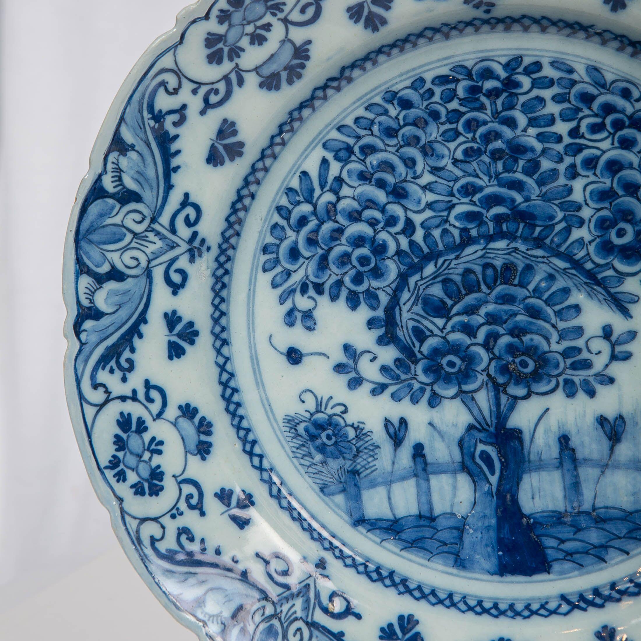 Dutch Pair of Delft Blue and White Chargers in the Theeboom Pattern Made circa 1770