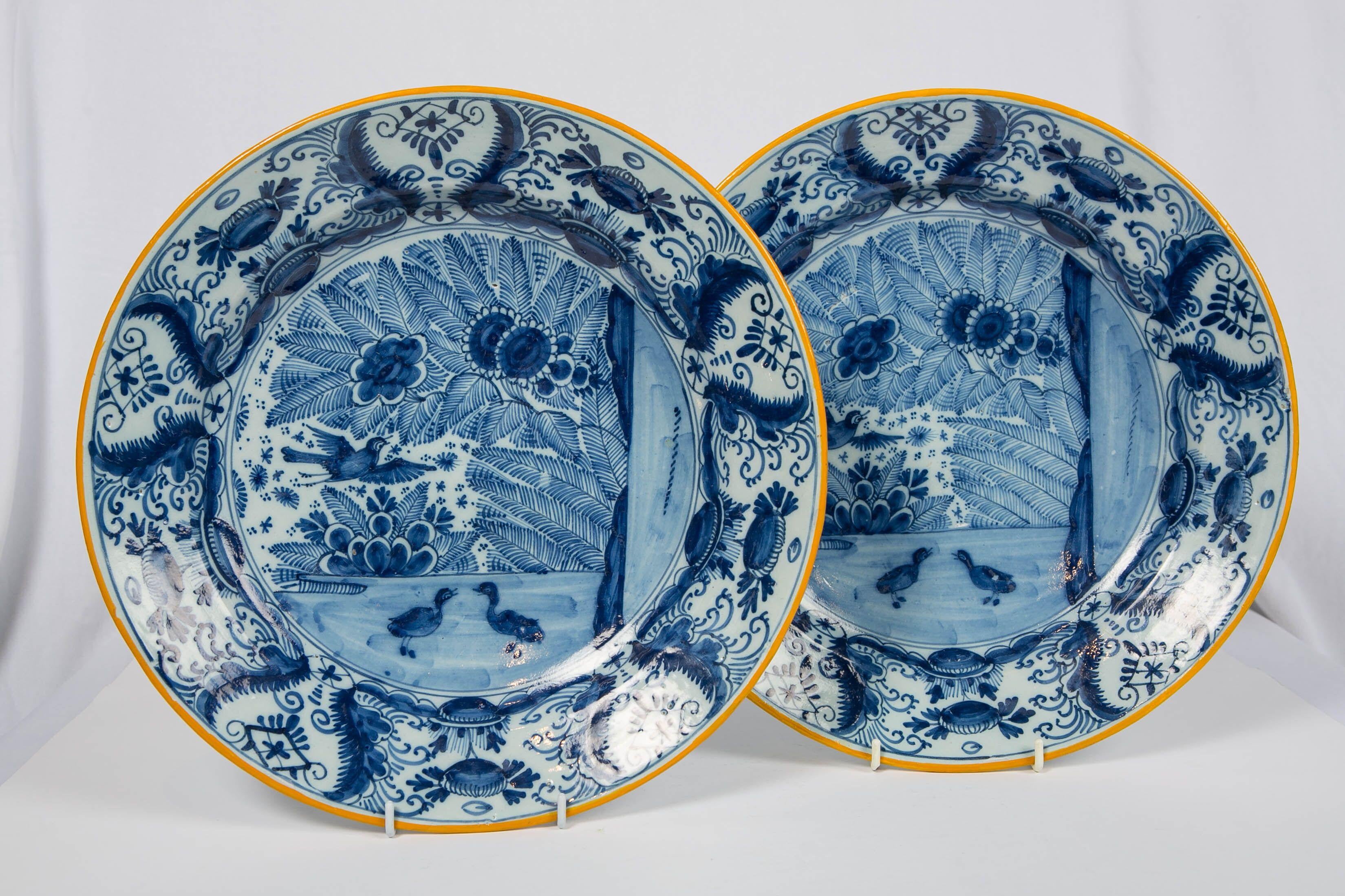 Dutch Pair of Delft Blue and White Chargers Made circa 1785