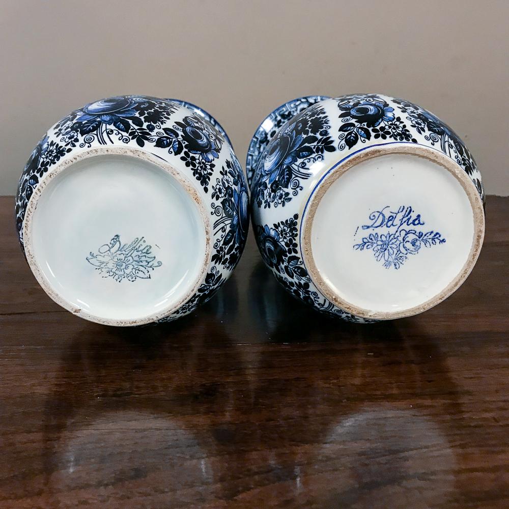 Pair of Delft Vases, 19th Century Blue and White 6