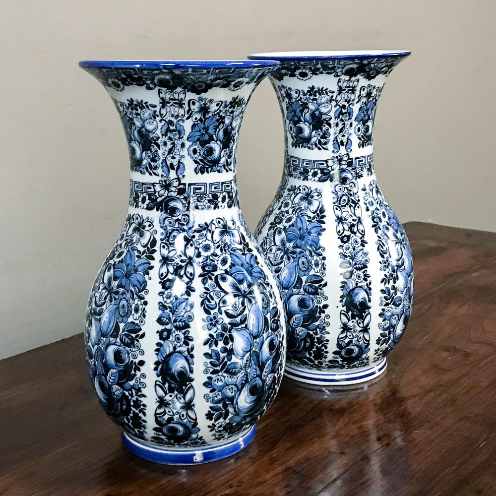 Pair of delft vases, 19th century blue and white. This lovely pair in the most appropriately named 