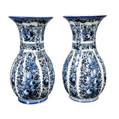 Pareja de jarrones de Delft, Siglo XIX Azul y blanco