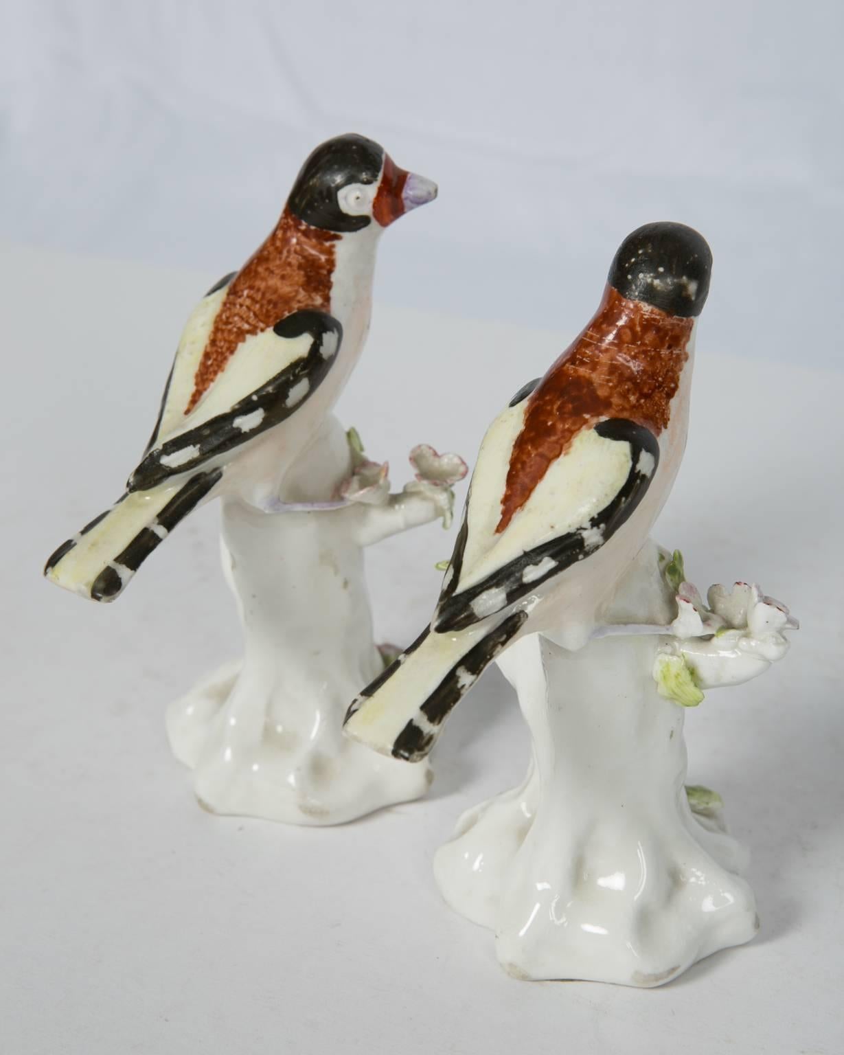 Rococo Pair of Derby Figures of Birds, 18th Century Goldfinches