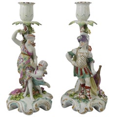 Antique Pair of Derby Porcelain Candlesticks, Venus and Mars, circa 1760