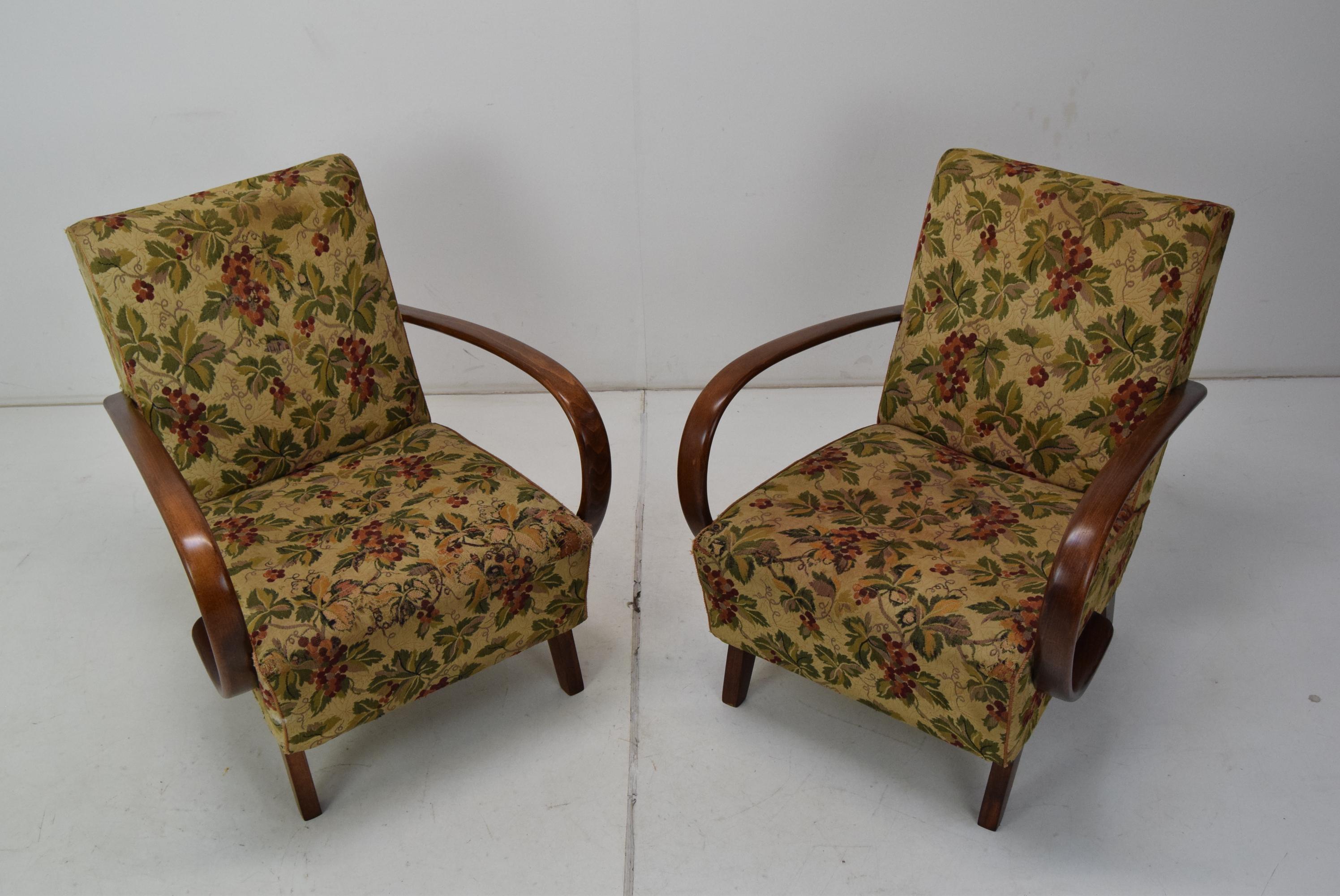 Mid-Century Modern Pair Design Armchairs by Jindrich Halabala, type H-410, 1950's.  For Sale