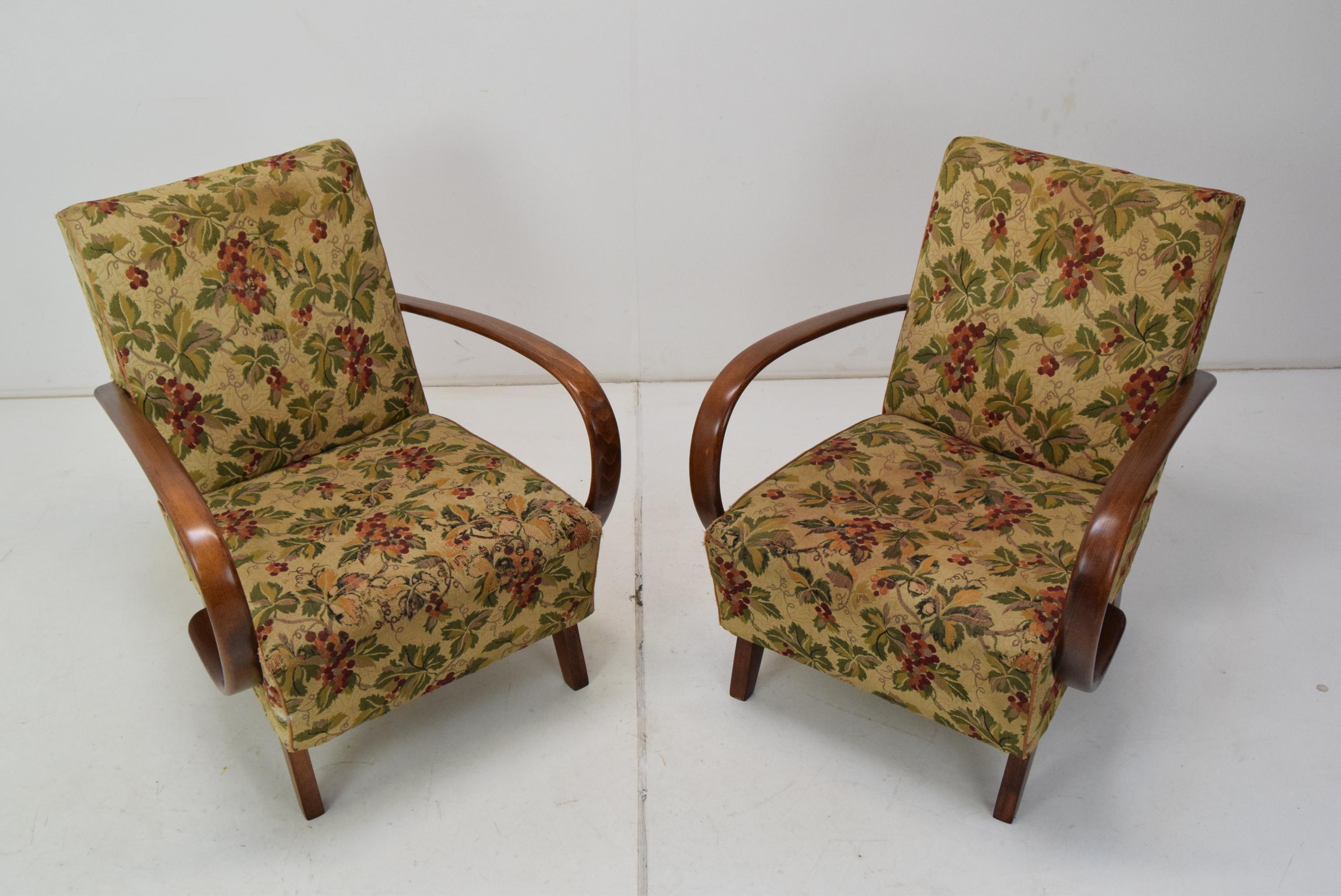 Czech Pair Design Armchairs by Jindrich Halabala, type H-410, 1950's.  For Sale