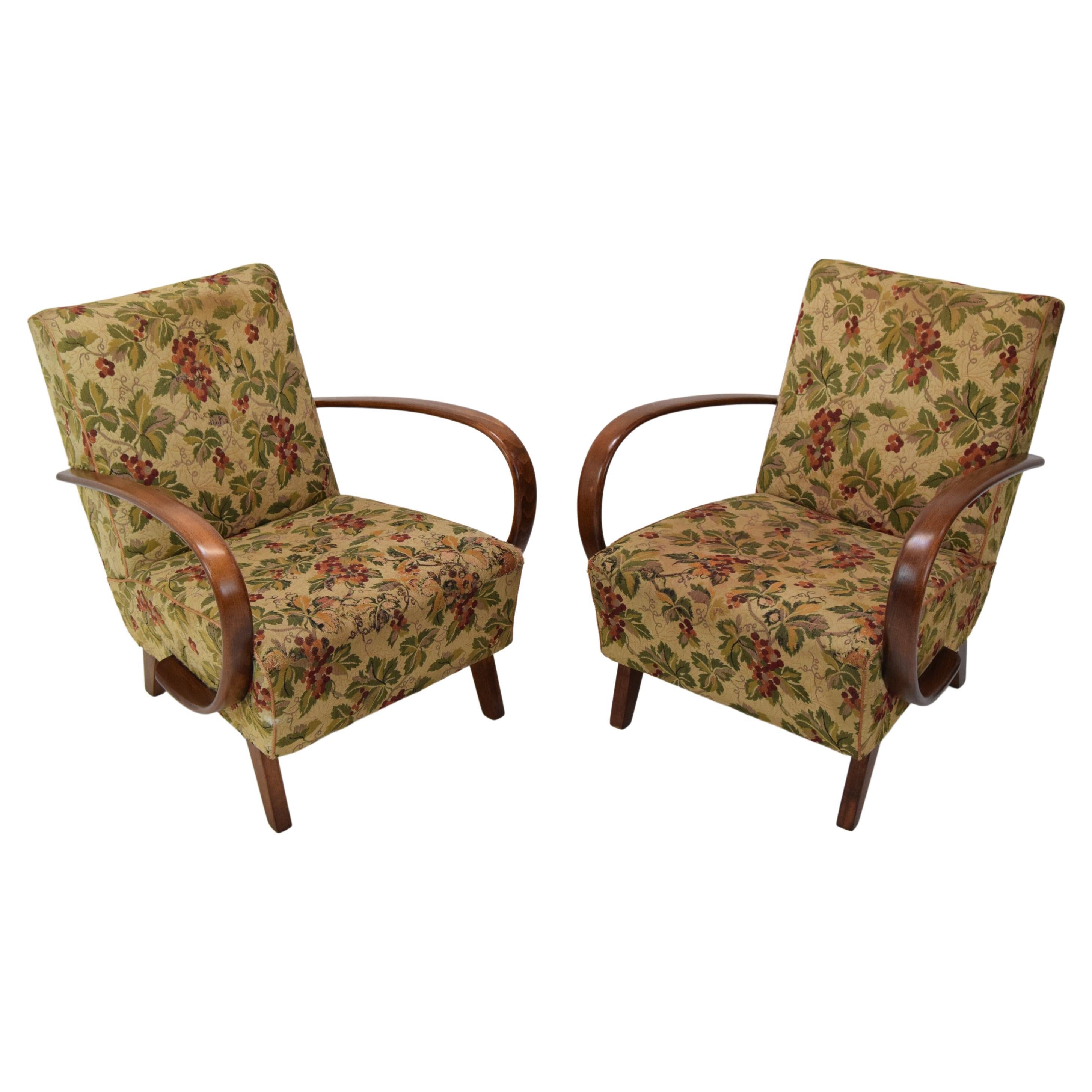 Pair Design Armchairs by Jindrich Halabala, type H-410, 1950's.  For Sale