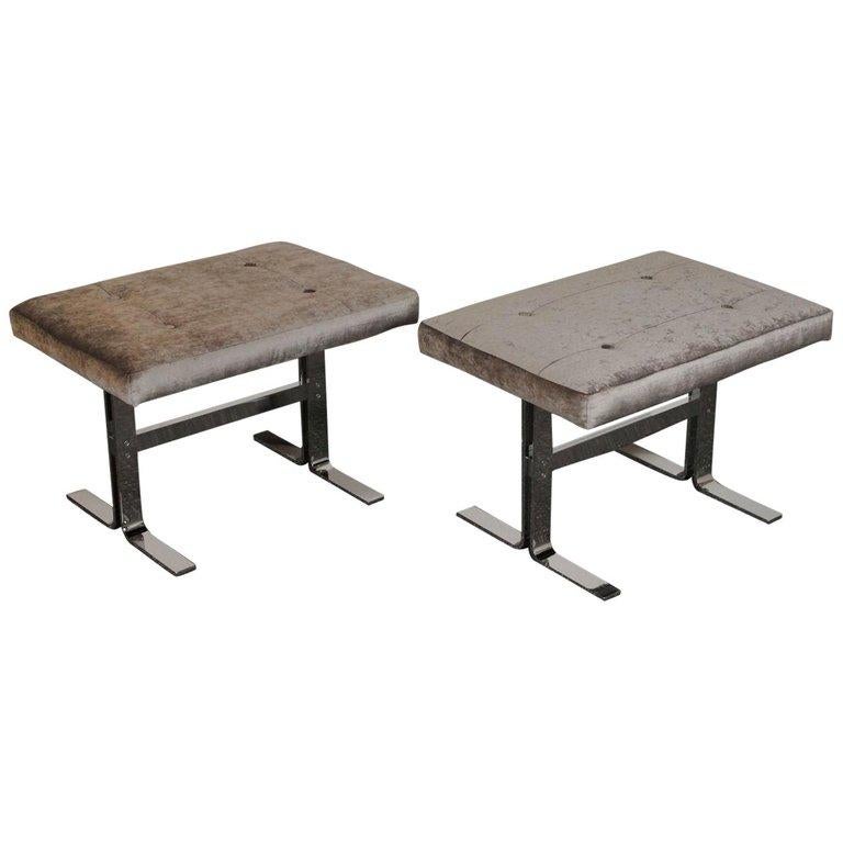 Pair of Design Institute of America Polished Steel Benches by Milo Baughman 2