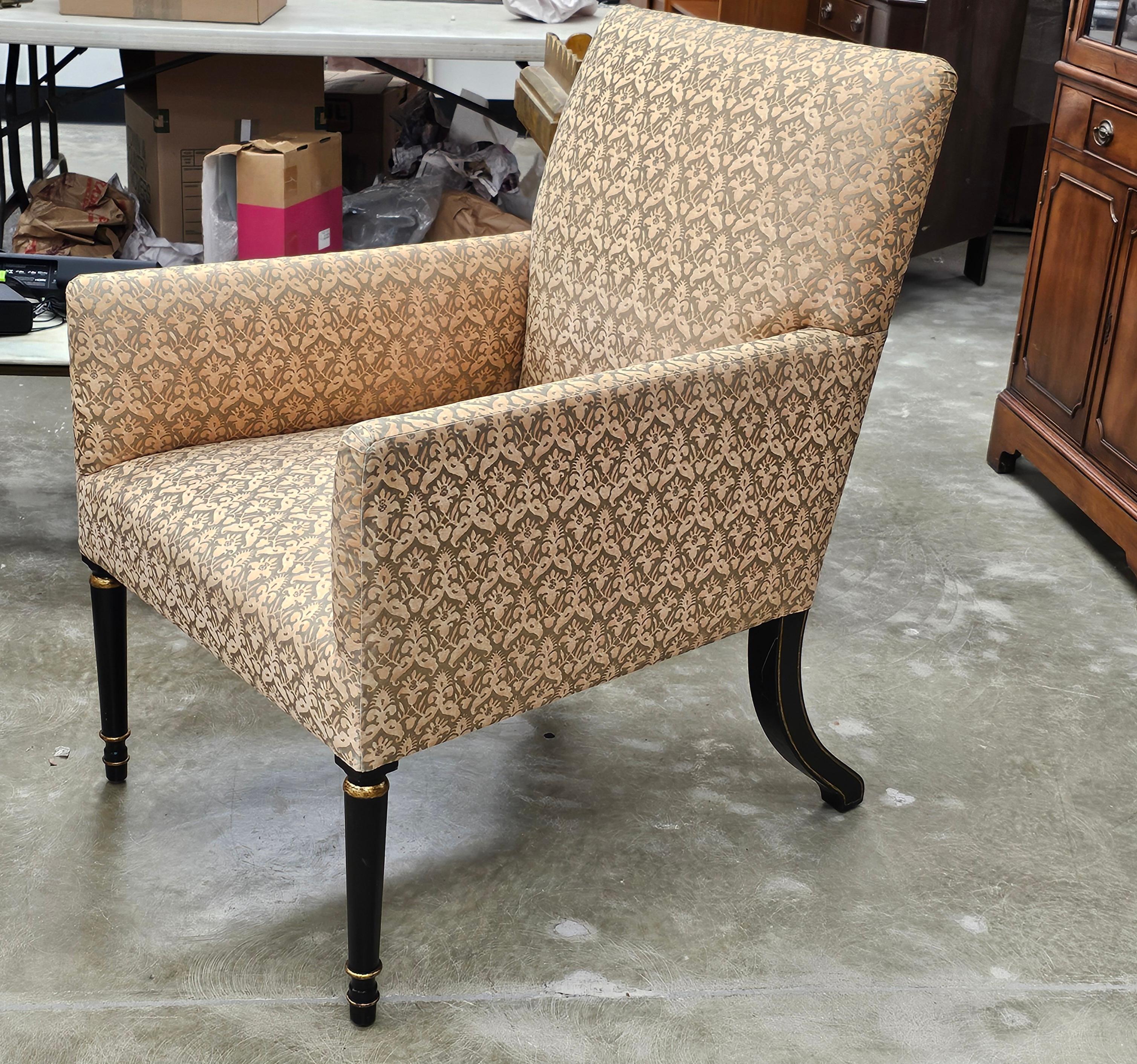 American Pair Dessin Fournir Partial Gilt, Ebonized Wood and Upholstered Lounge Chairs For Sale